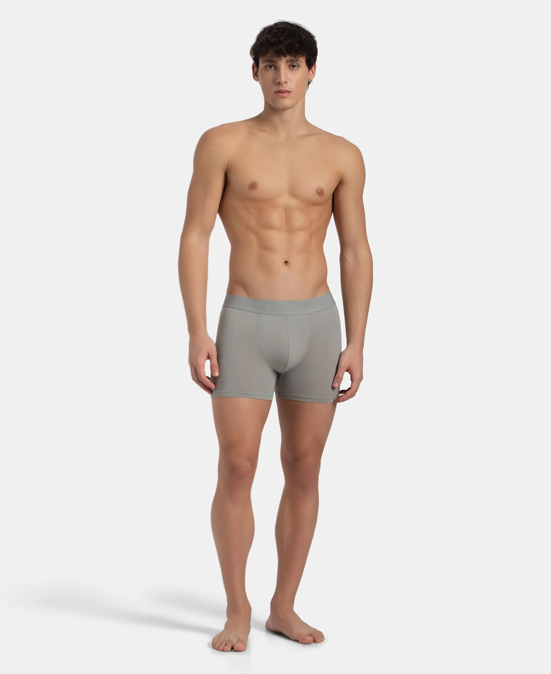 Soft Touch Recycled Microfiber Elastane Stretch Trunk with Ultrasoft Waistband - Bright Light Grey - Image 4