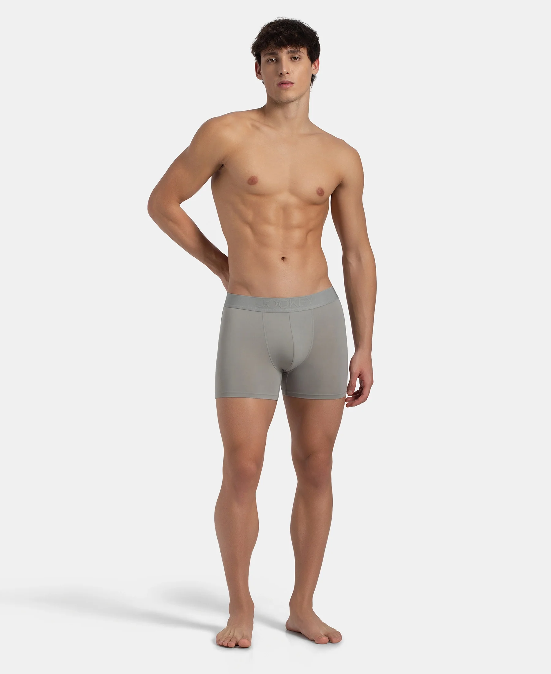 Soft Touch Recycled Microfiber Elastane Stretch Trunk with Ultrasoft Waistband - Bright Light Grey - Image 6