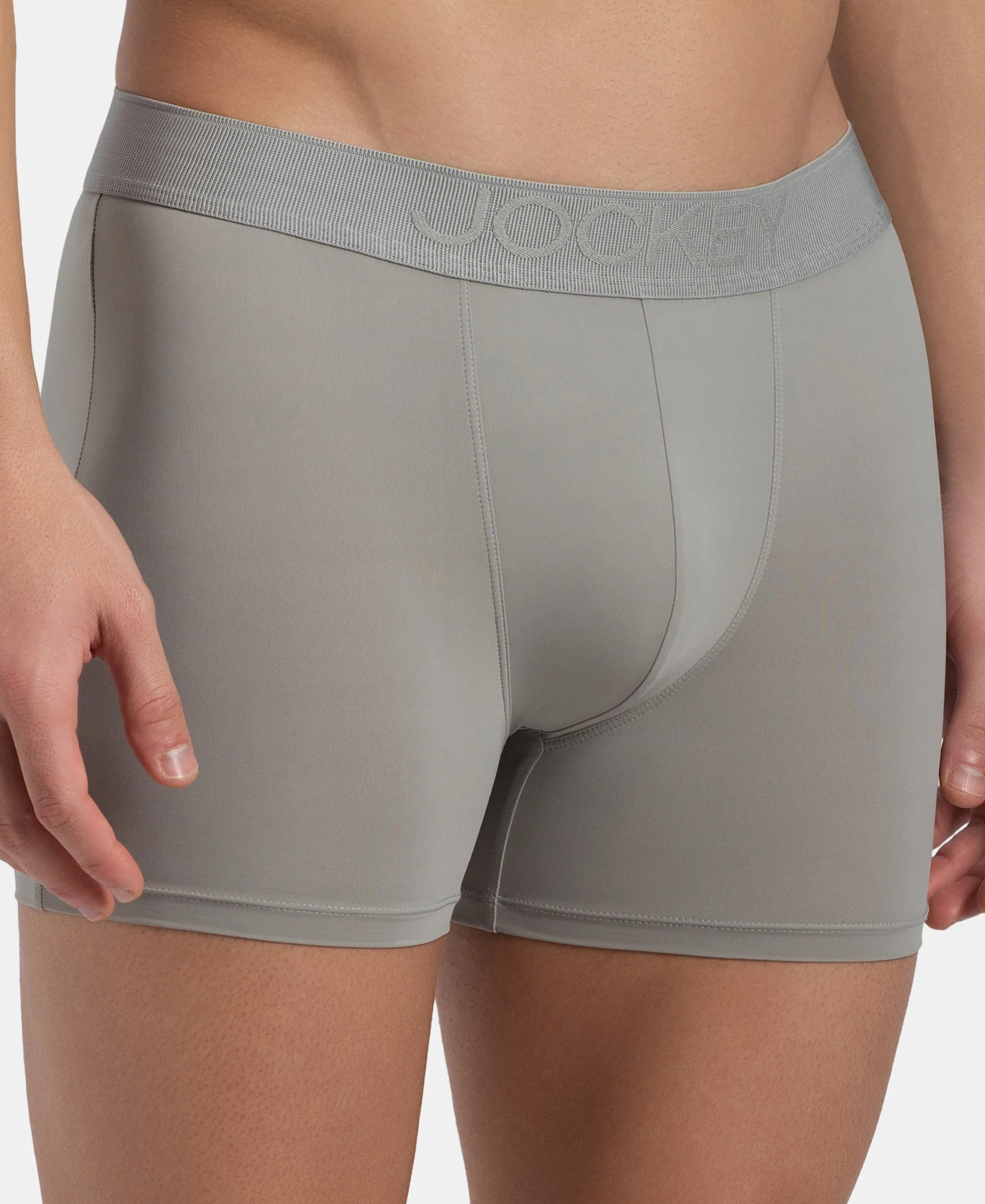 Soft Touch Recycled Microfiber Elastane Stretch Trunk with Ultrasoft Waistband - Bright Light Grey - Image 7