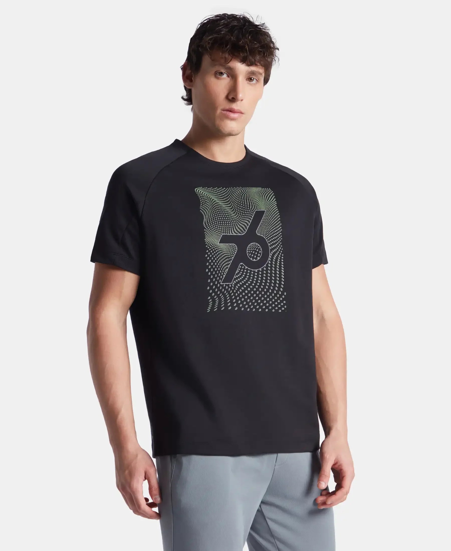 Super Combed Cotton Blend Graphic Printed Round Neck Half Sleeve T-Shirt with Stay Fresh Treatment - Black New - Image 2