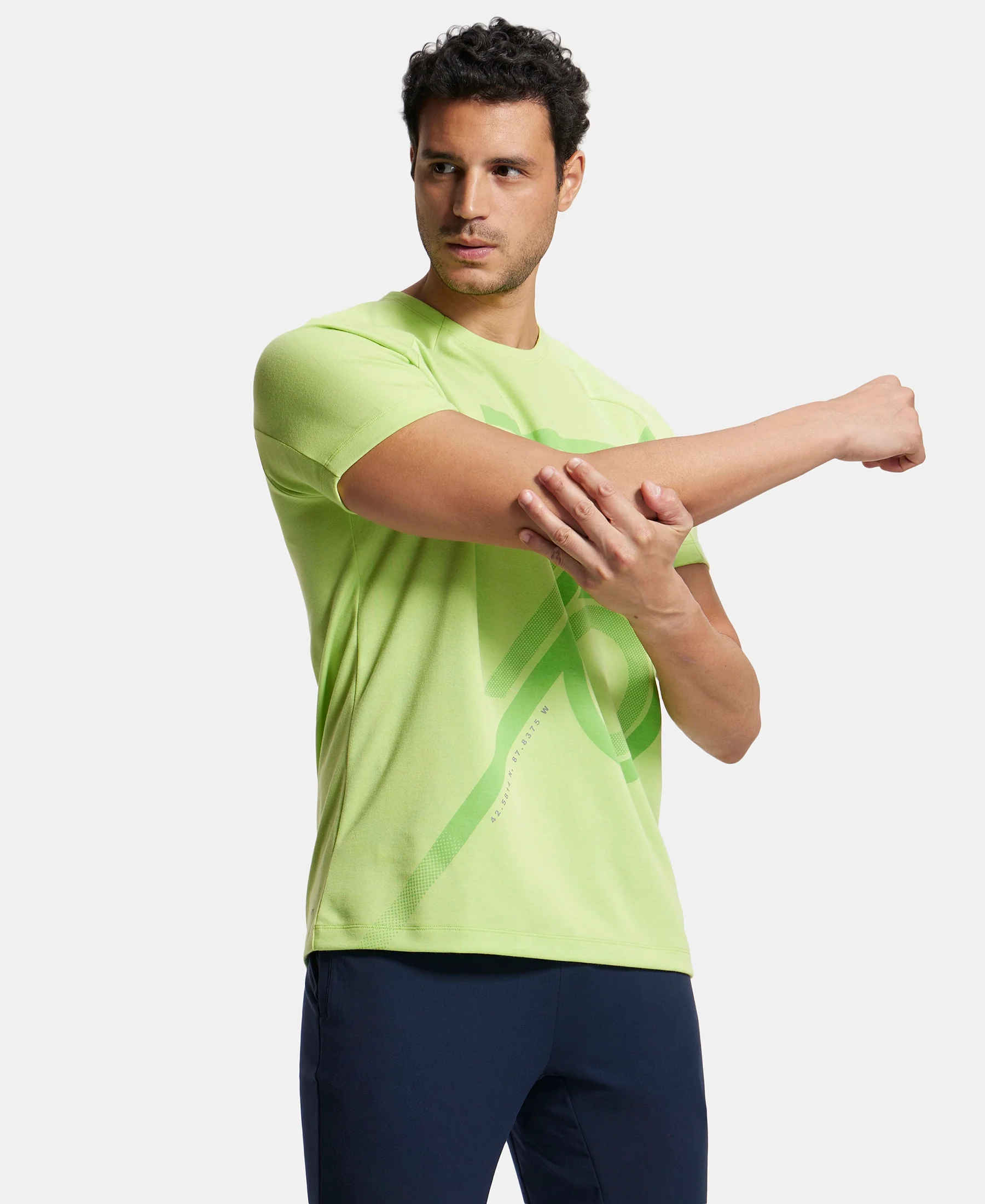 Super Combed Cotton Blend Graphic Printed Round Neck Half Sleeve T-Shirt with Stay Fresh Treatment - Green Glow Printed - Image 5