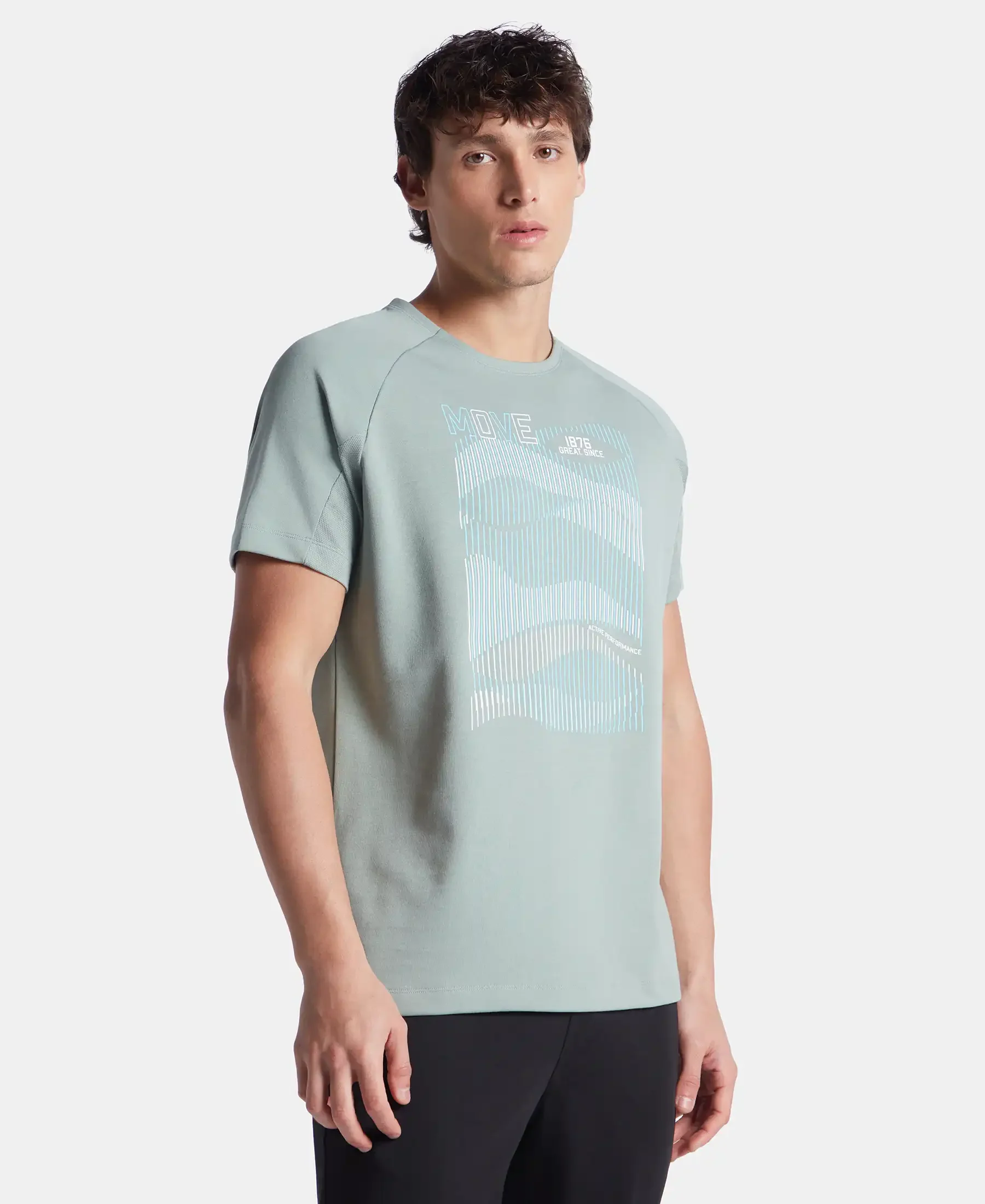 Super Combed Cotton Blend Graphic Printed Round Neck Half Sleeve T-Shirt with Stay Fresh Treatment - Iceberg Green - Image 2