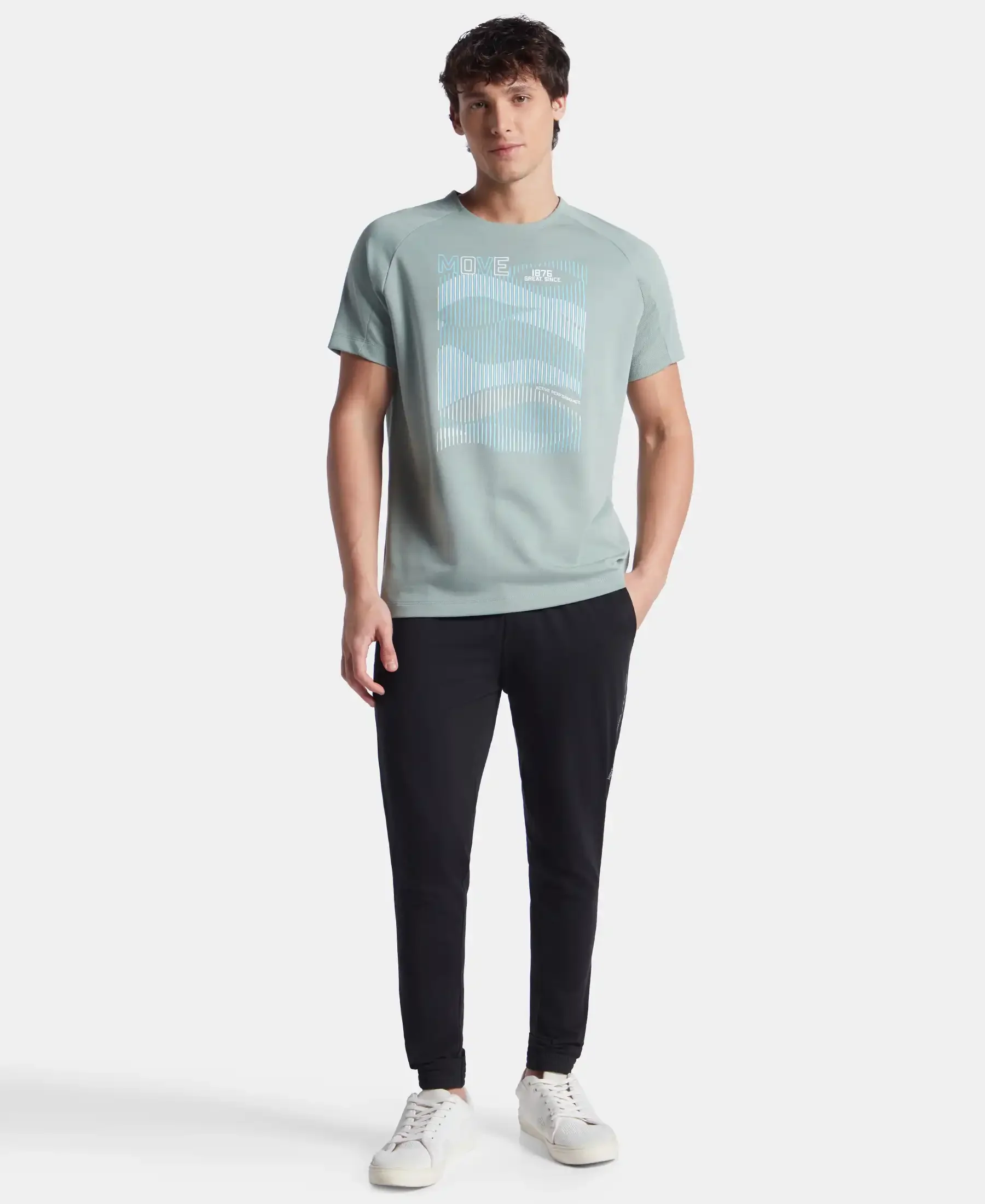 Super Combed Cotton Blend Graphic Printed Round Neck Half Sleeve T-Shirt with Stay Fresh Treatment - Iceberg Green - Image 4