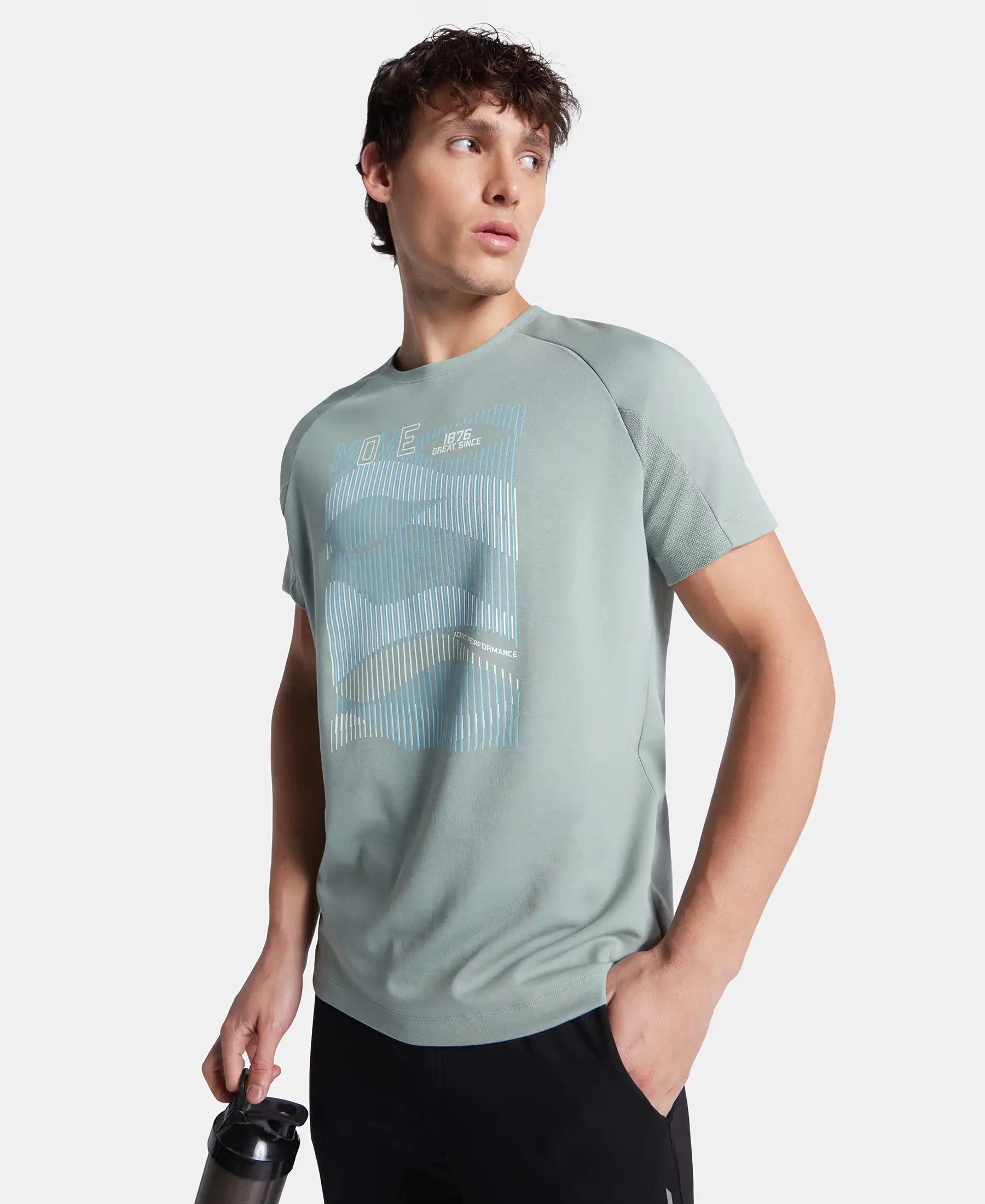 Super Combed Cotton Blend Graphic Printed Round Neck Half Sleeve T-Shirt with Stay Fresh Treatment - Iceberg Green - Image 5