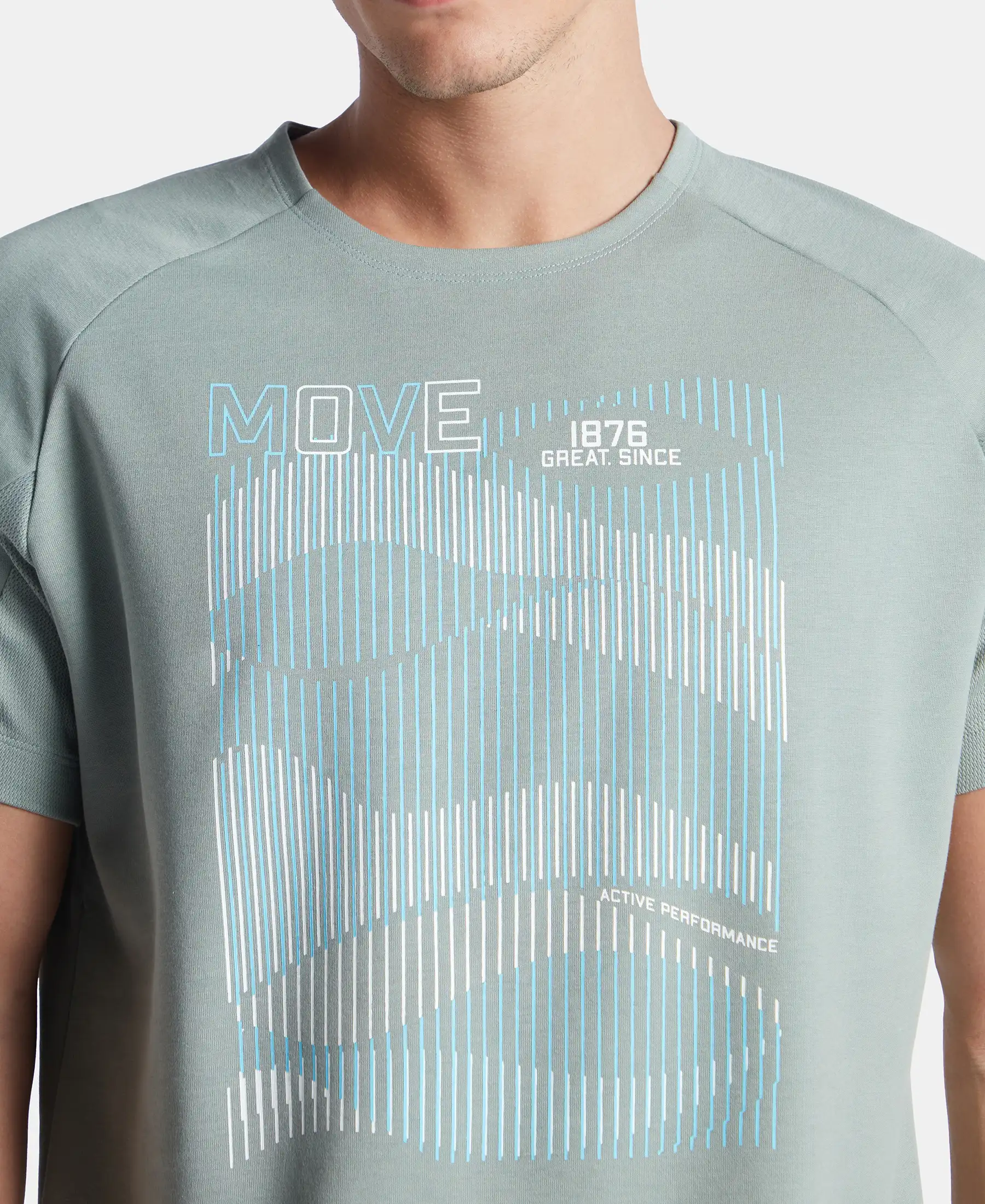 Super Combed Cotton Blend Graphic Printed Round Neck Half Sleeve T-Shirt with Stay Fresh Treatment - Iceberg Green - Image 7