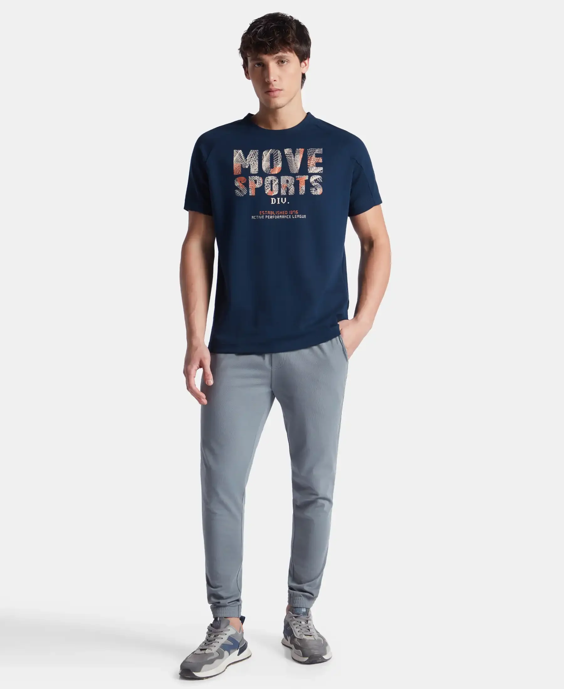 Super Combed Cotton Blend Graphic Printed Round Neck Half Sleeve T-Shirt with Stay Fresh Treatment - Navy New - Image 4