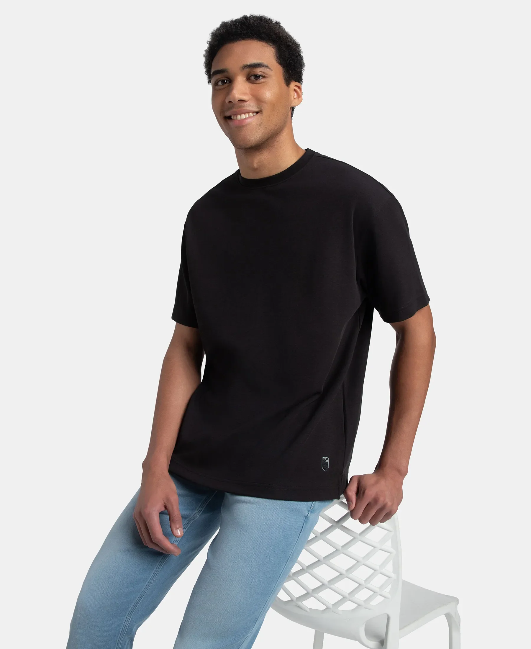 Super Combed Cotton Blend Oversized T-Shirt with StayFresh Treatment - Black - Image 5