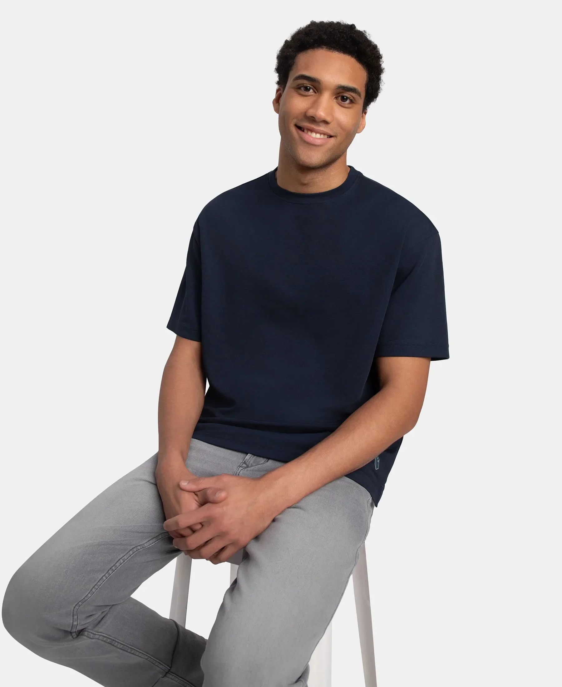 Super Combed Cotton Blend Oversized T-Shirt with StayFresh Treatment - Navy - Image 5