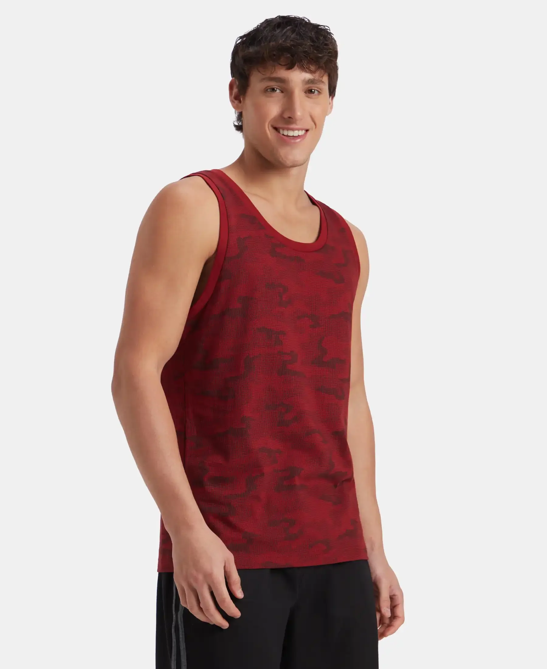 Super Combed Cotton Blend Printed Tank Top - Sundried Tomato - Image 2