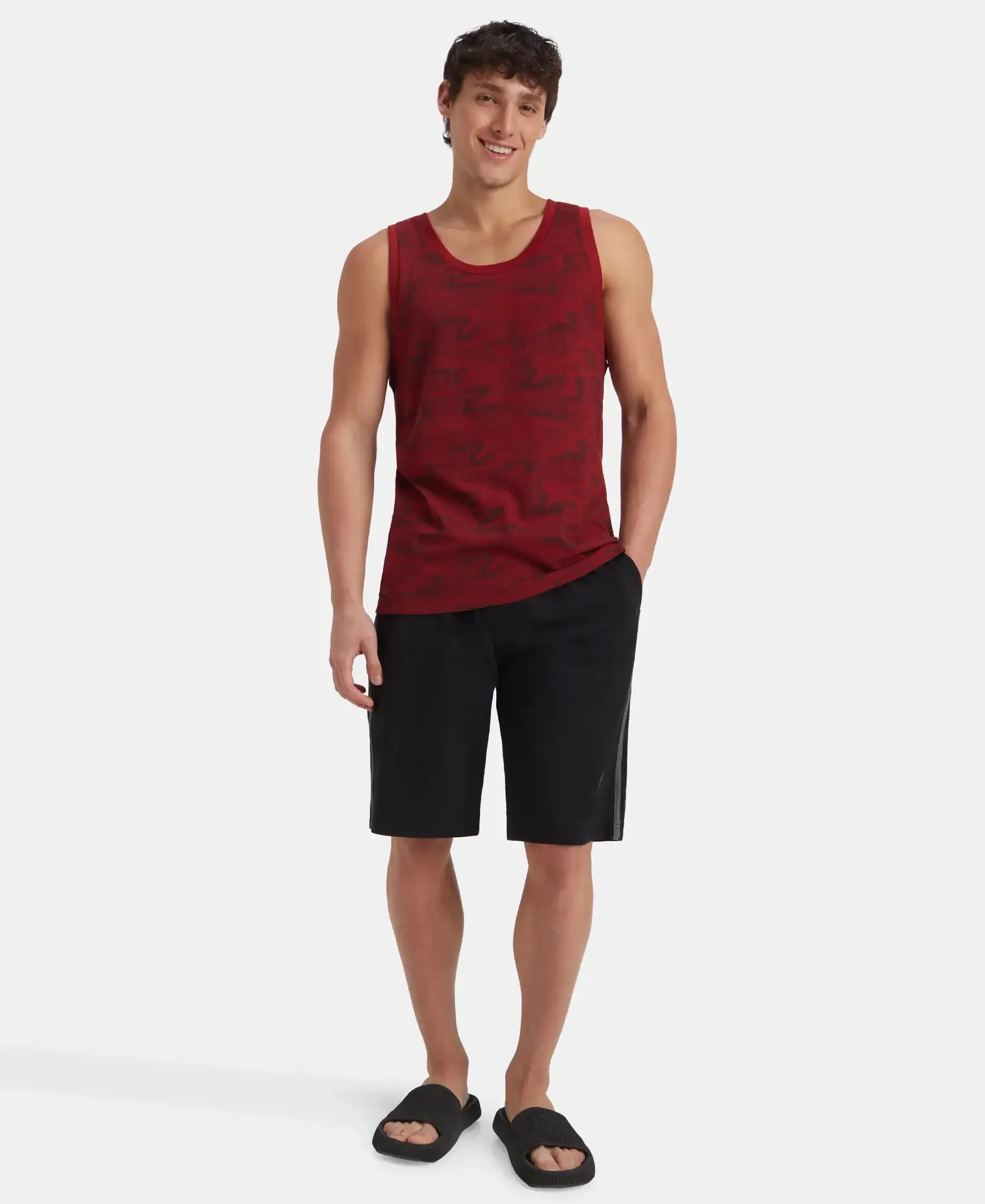 Super Combed Cotton Blend Printed Tank Top - Sundried Tomato - Image 4