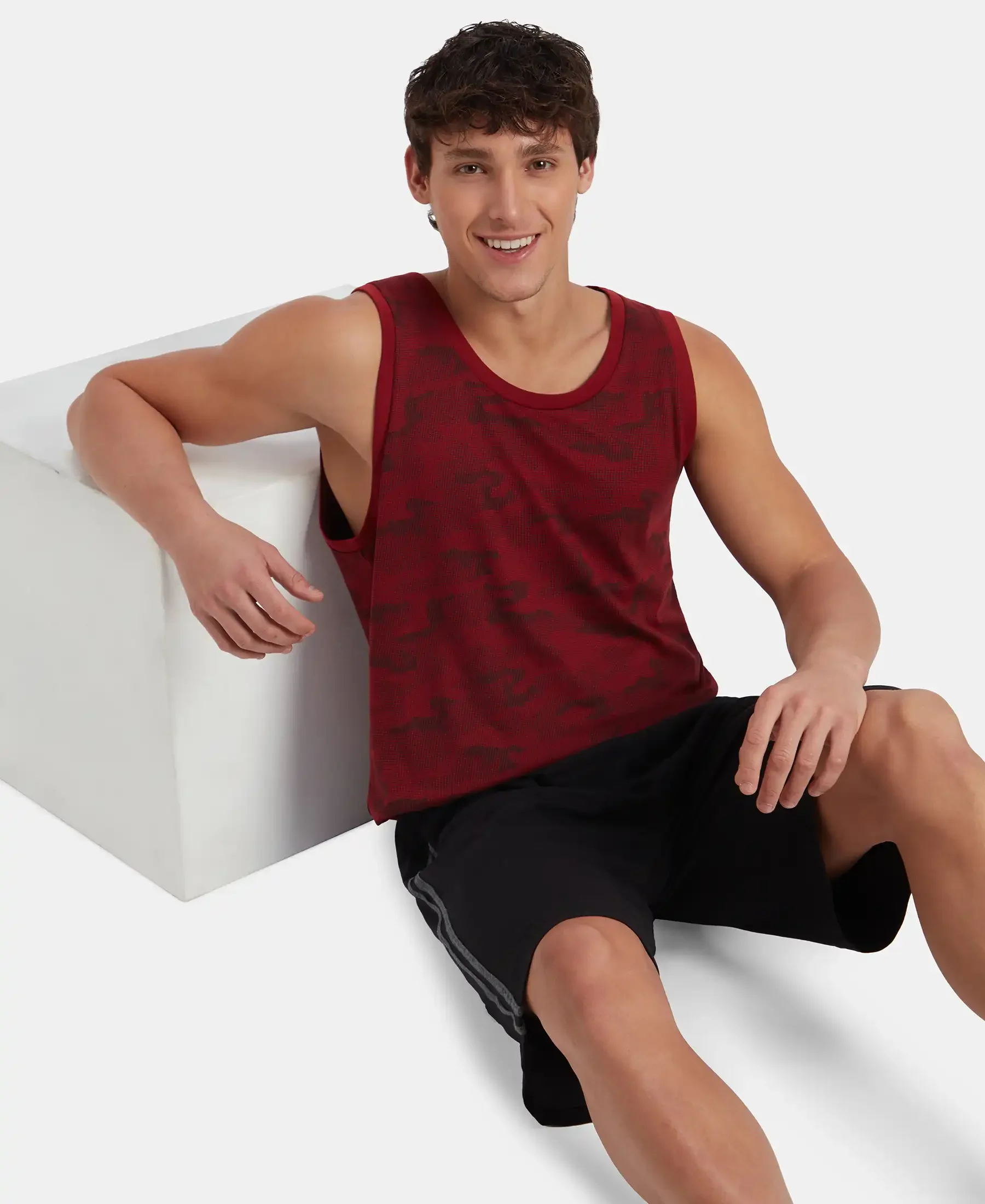 Super Combed Cotton Blend Printed Tank Top - Sundried Tomato - Image 5