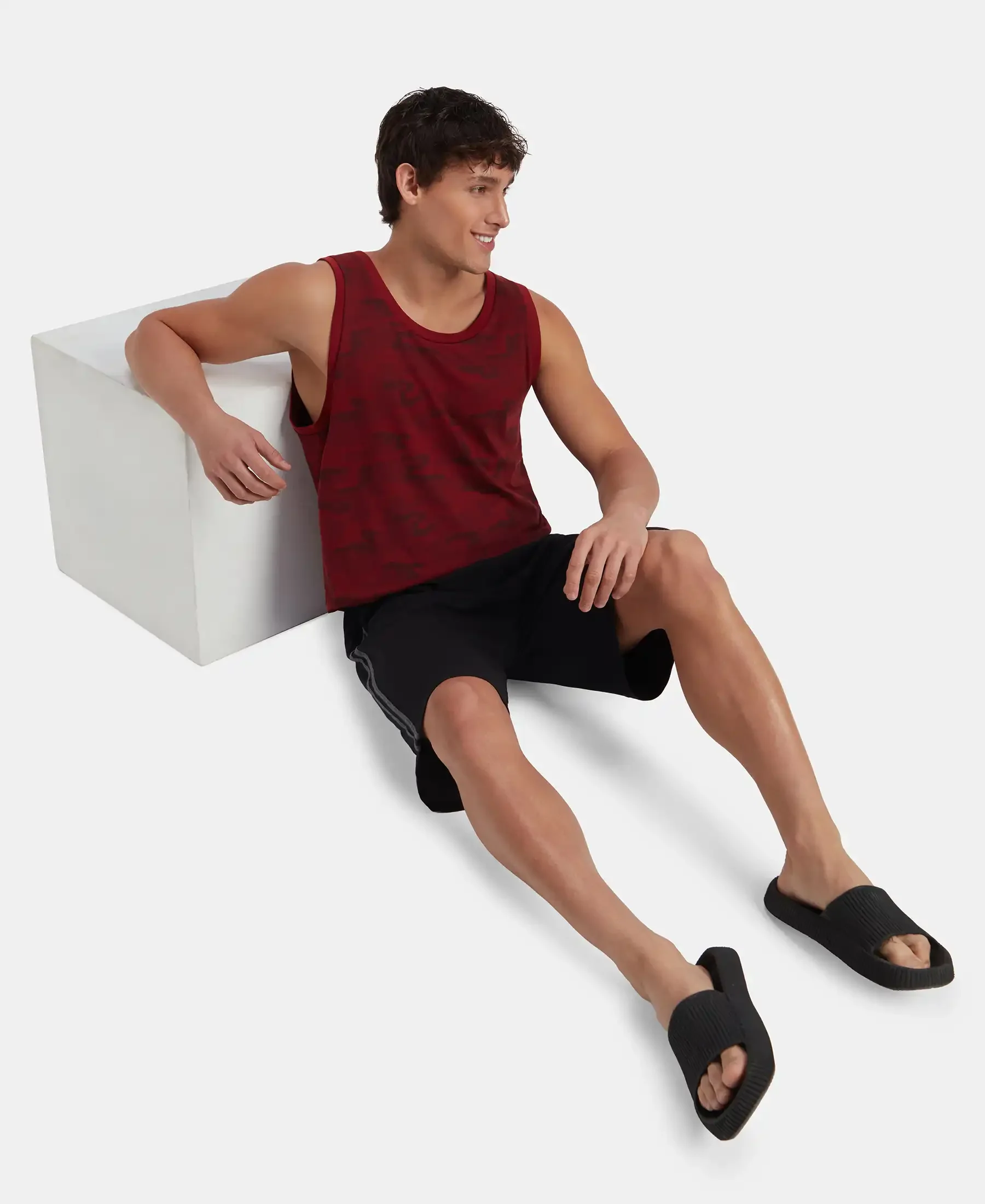 Super Combed Cotton Blend Printed Tank Top - Sundried Tomato - Image 6