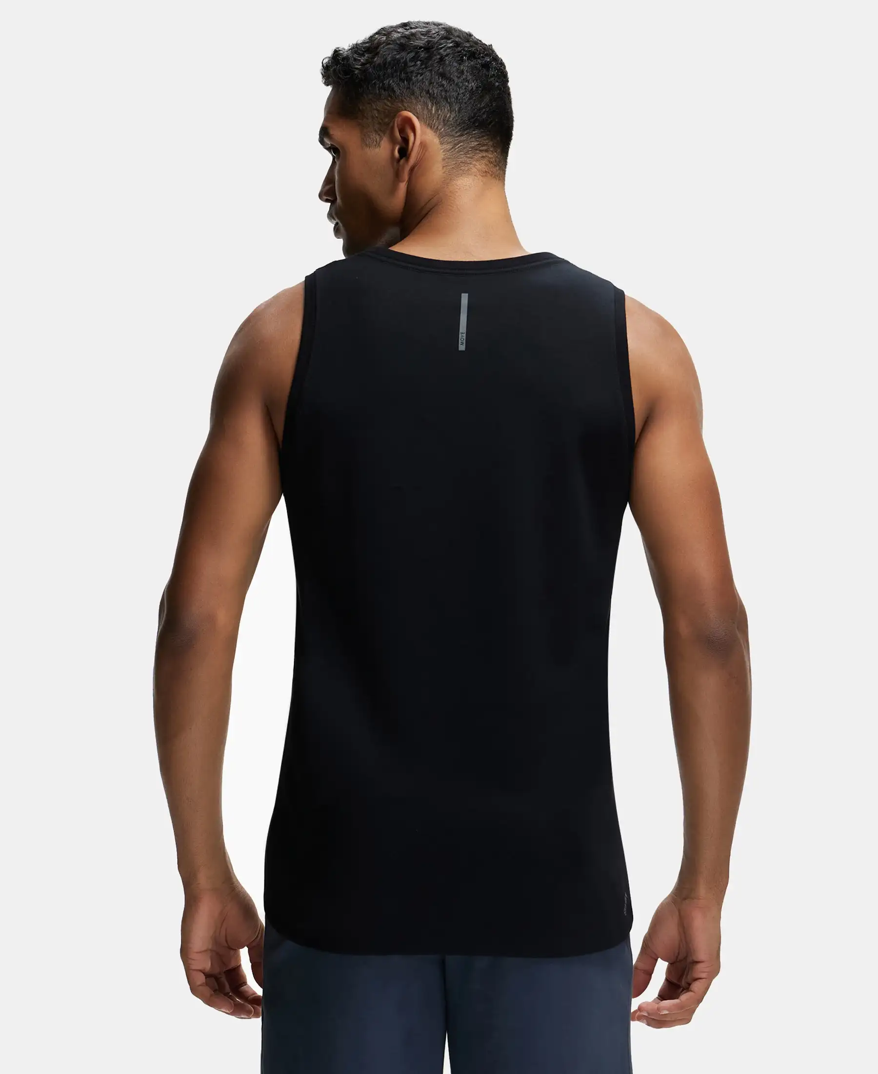 Super Combed Cotton Blend Solid Performance Tank Top with Breathable Mesh - Black - Image 3