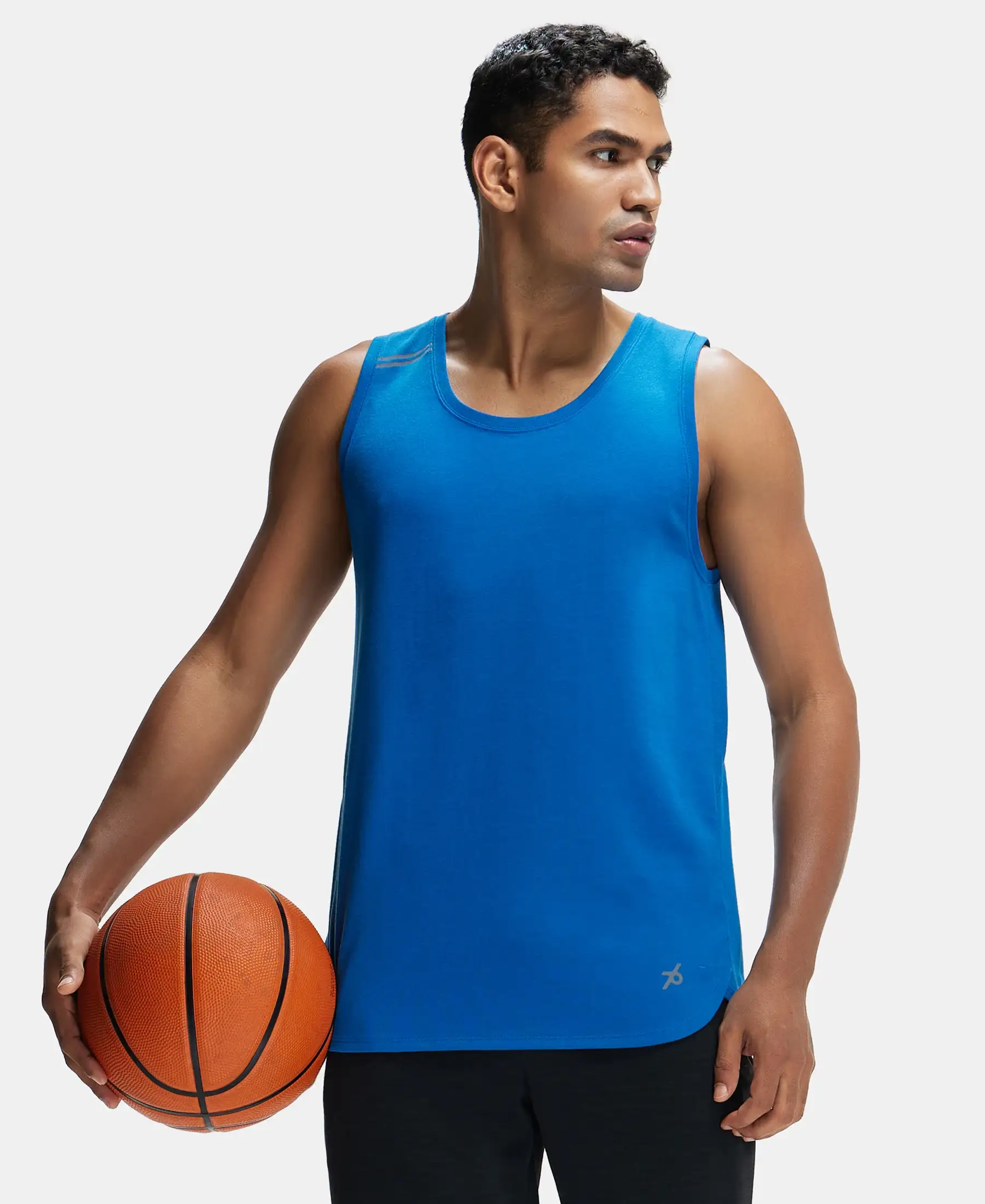 Super Combed Cotton Blend Solid Performance Tank Top with Breathable Mesh - Move Blue - Image 5