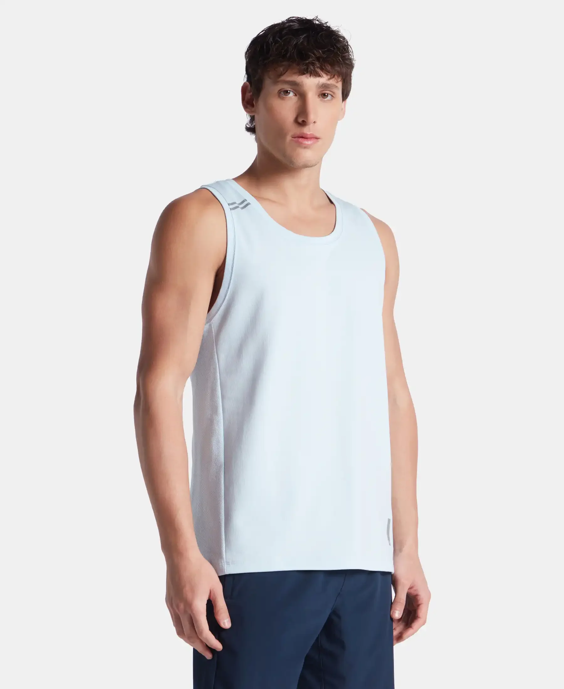 Super Combed Cotton Blend Solid Performance Tank Top with Breathable Mesh - Skyway - Image 2