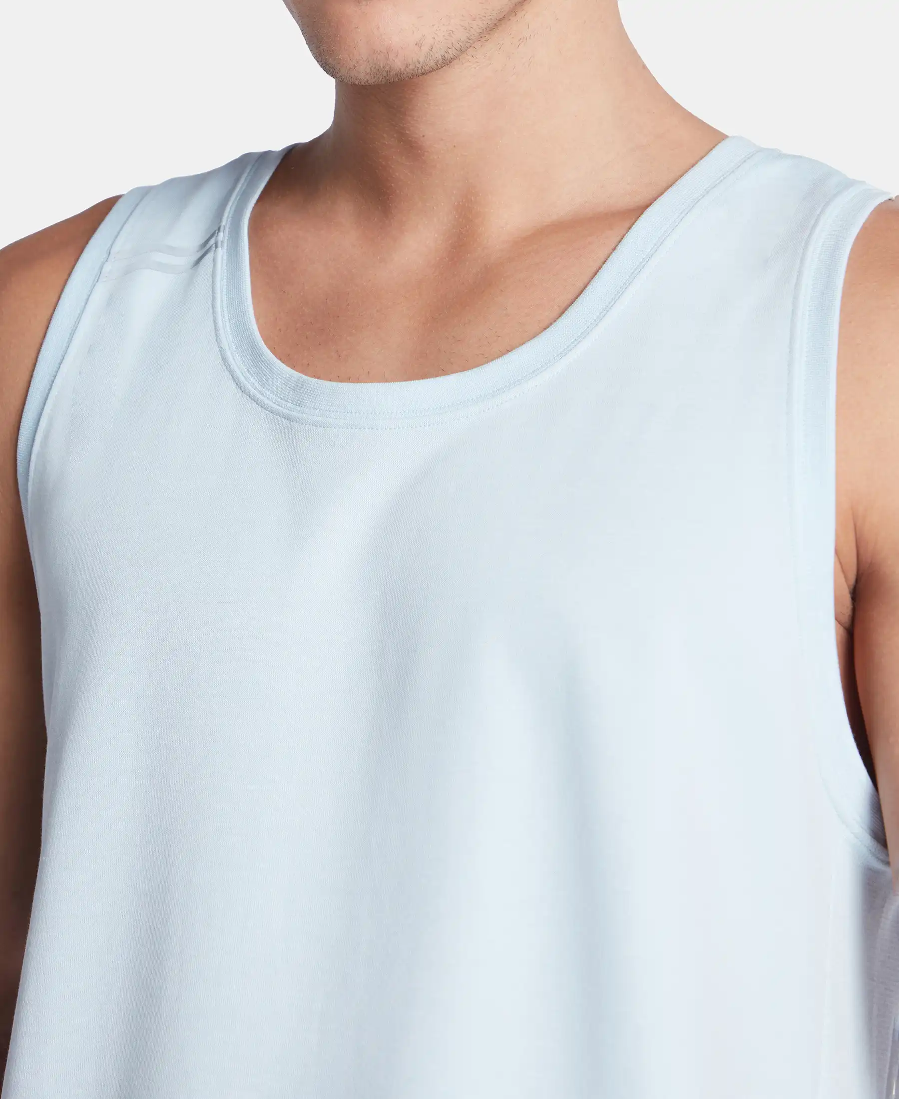 Super Combed Cotton Blend Solid Performance Tank Top with Breathable Mesh - Skyway - Image 7