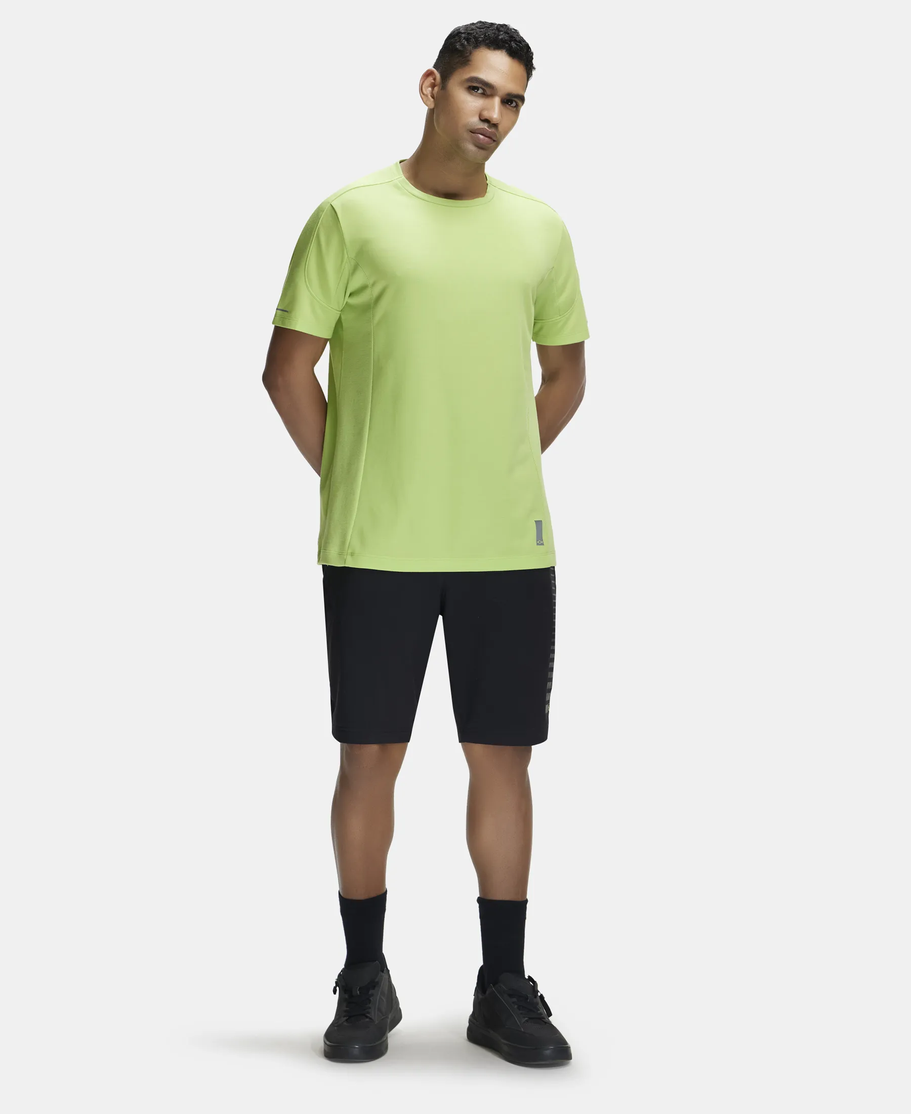 Super Combed Cotton Blend Solid Round Neck Half Sleeve T-Shirt with Breathable Mesh - Green Glow - Image 4
