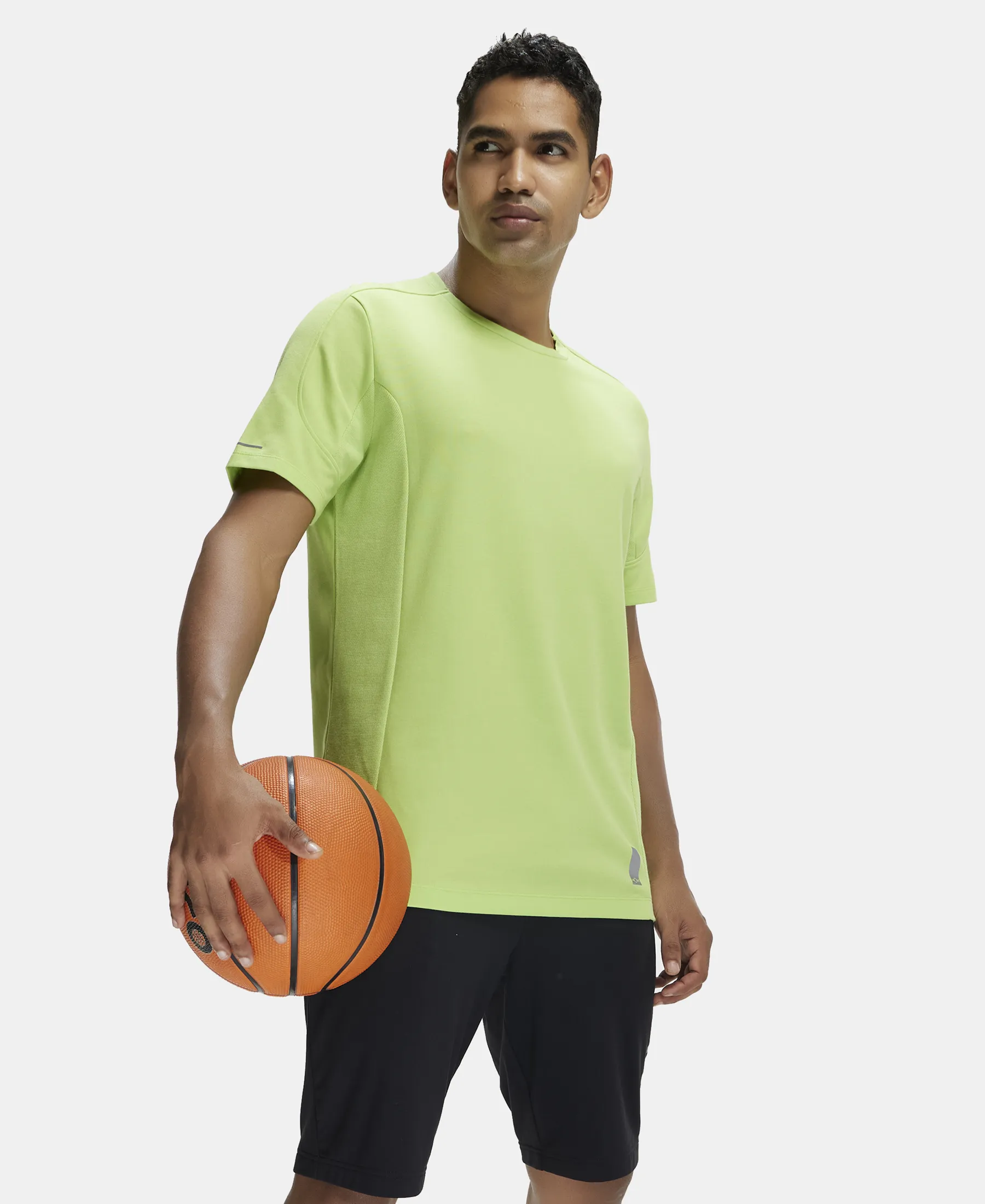 Super Combed Cotton Blend Solid Round Neck Half Sleeve T-Shirt with Breathable Mesh - Green Glow - Image 5