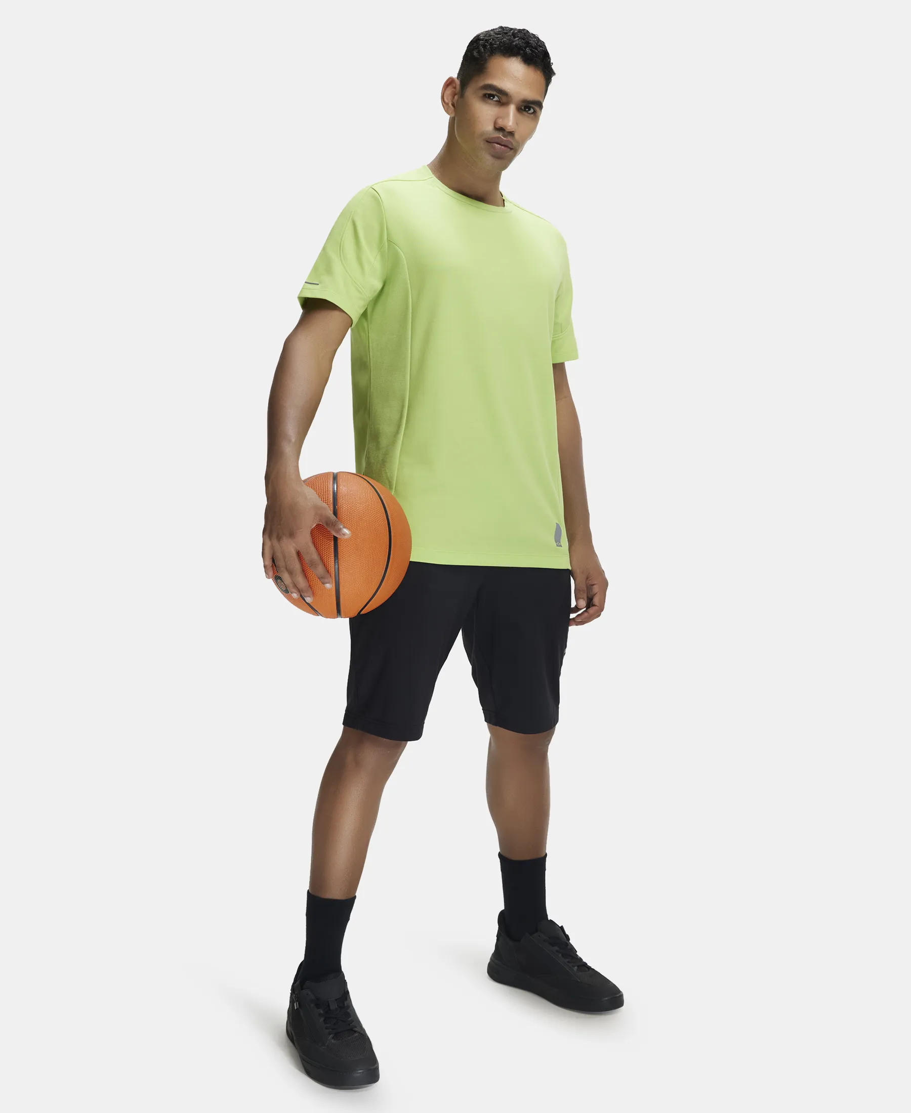 Super Combed Cotton Blend Solid Round Neck Half Sleeve T-Shirt with Breathable Mesh - Green Glow - Image 6