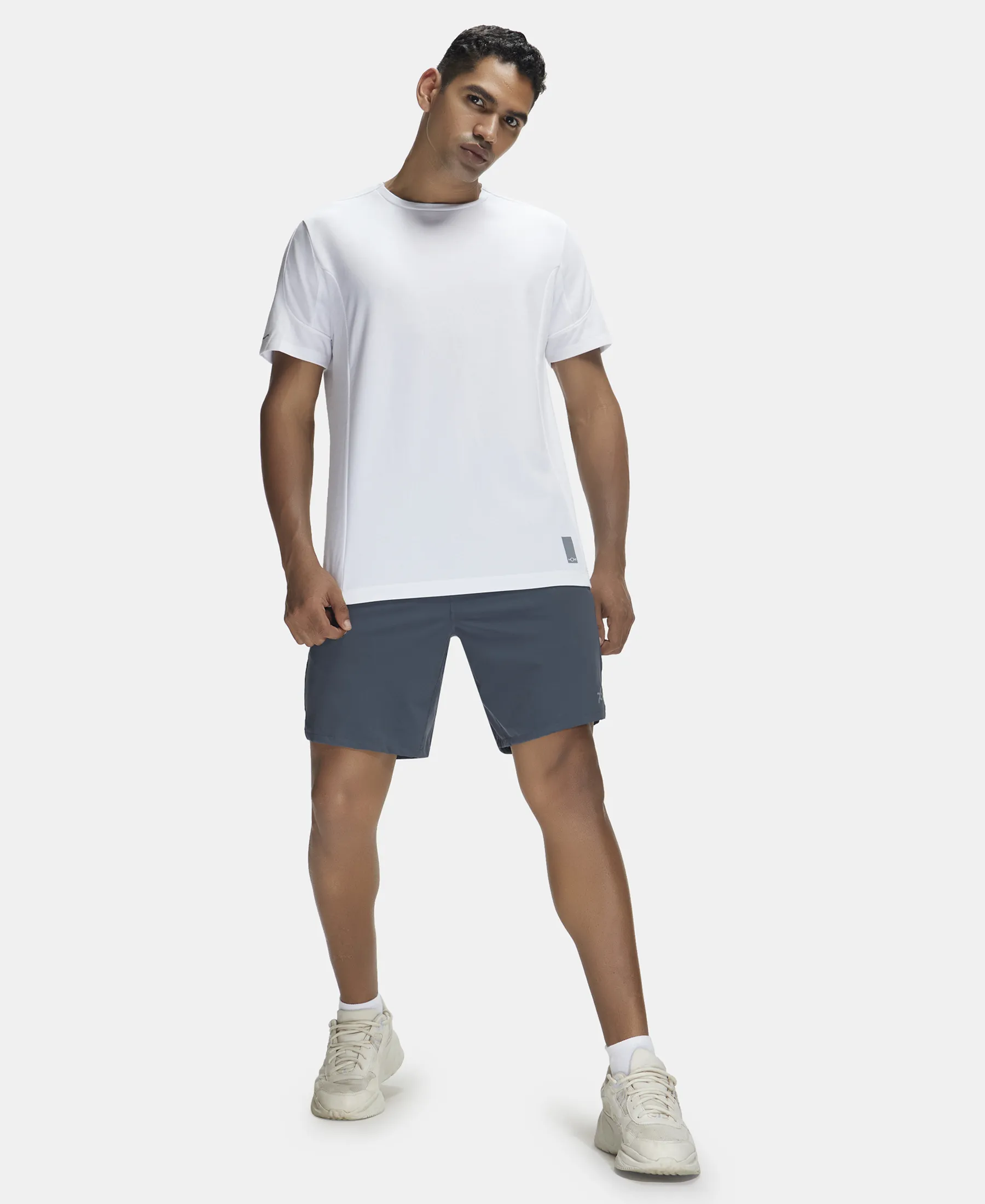 Super Combed Cotton Blend Solid Round Neck Half Sleeve T-Shirt with Breathable Mesh - White - Image 4