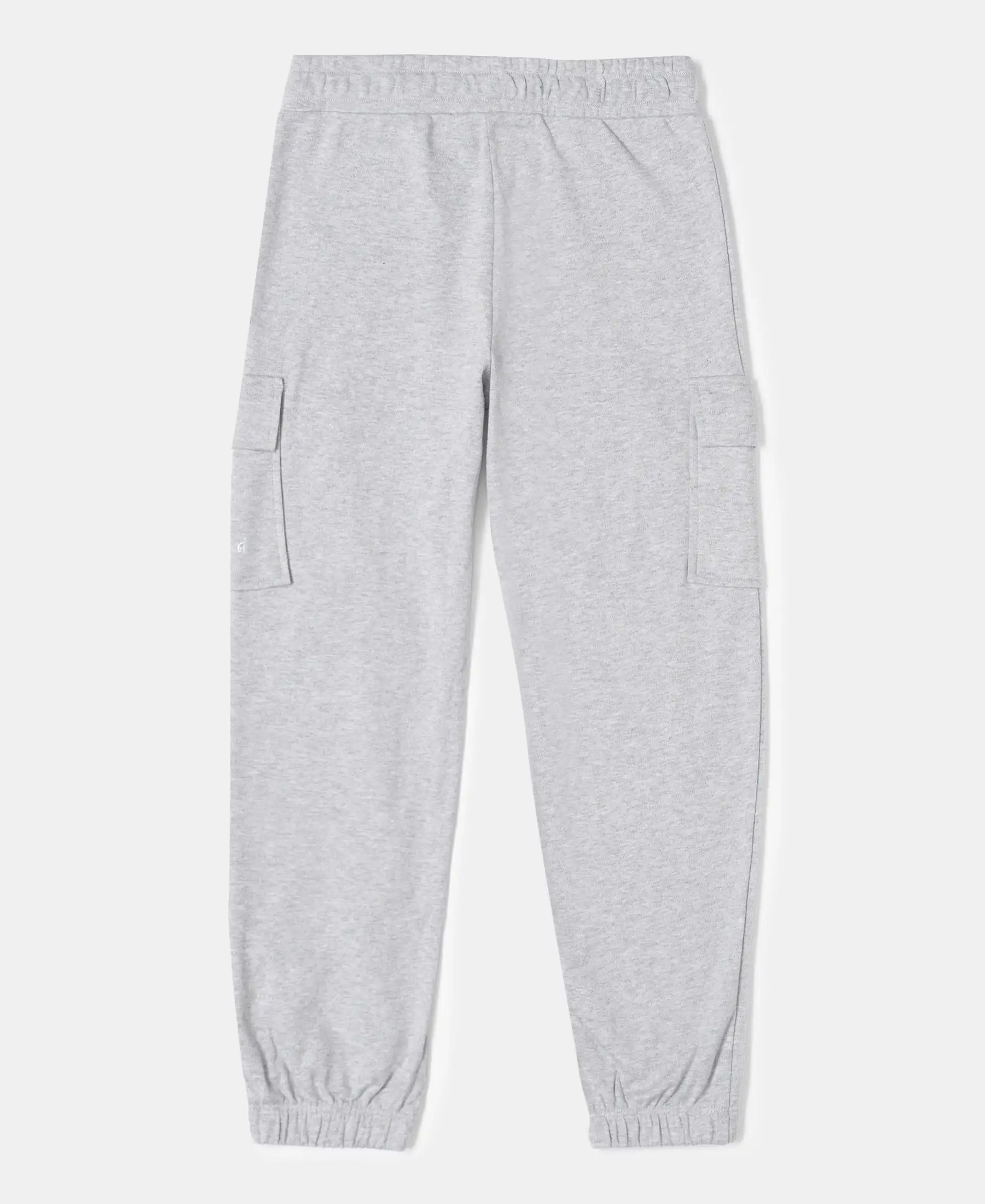 Girl's Super Combed Cotton Cargo Pants with Elasticated Hem - Light Grey Melange - Image 2