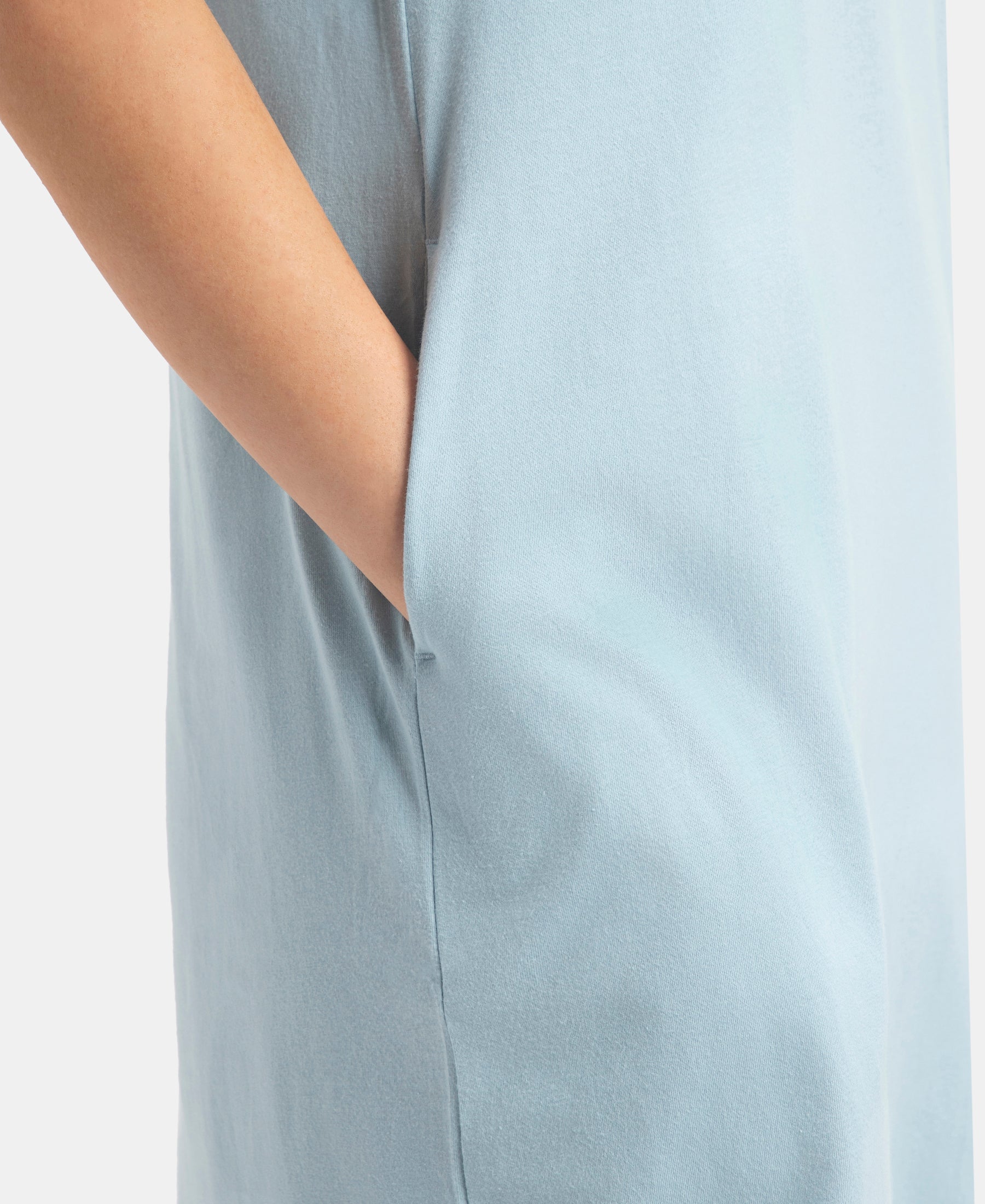 Super Combed Cotton Drop Shoulder Styled Curved Hem Printed Lounge Dress With Side Pockets - Forget Me Not - Image 8