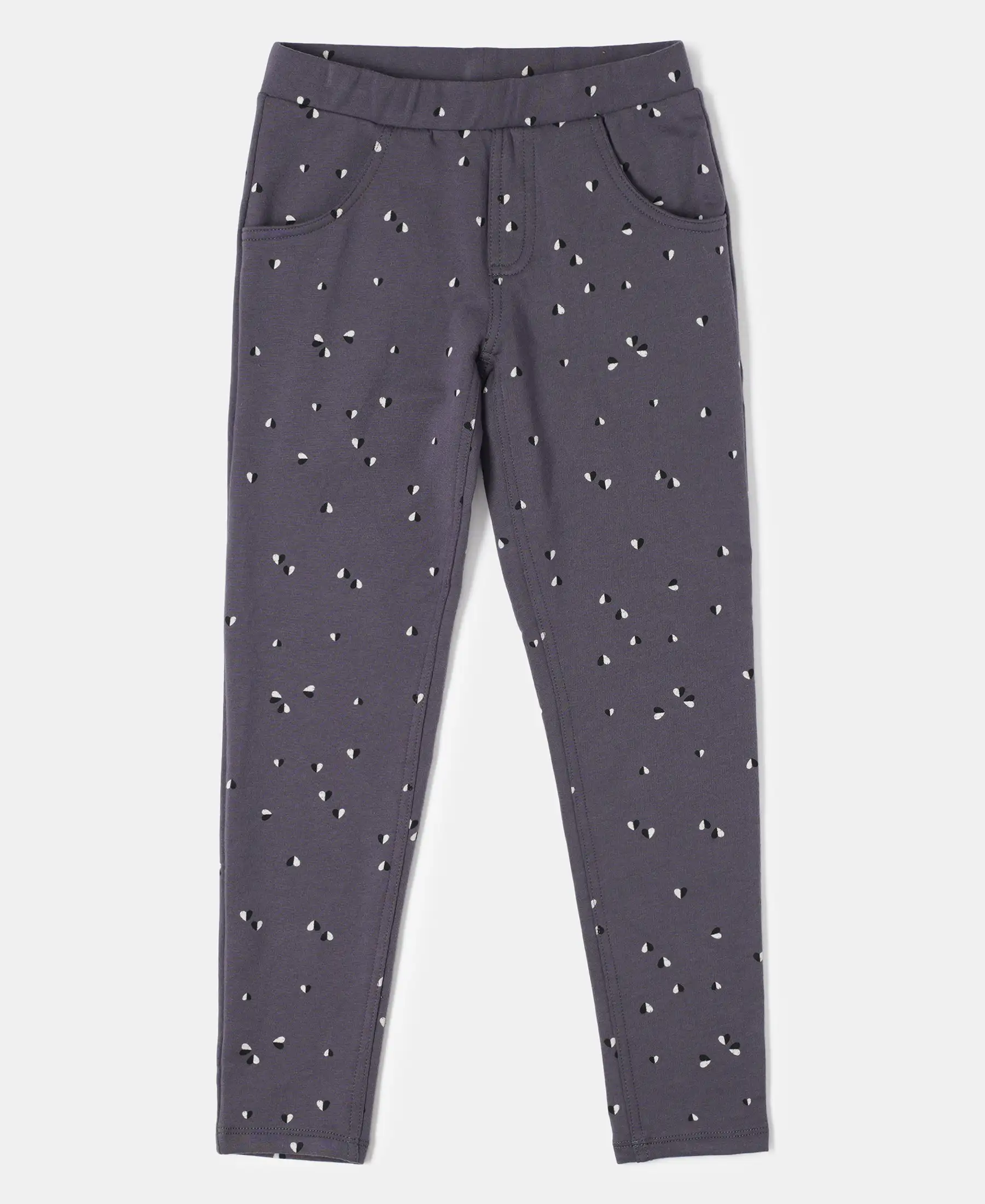Girl's Super Combed Cotton Elastane Stretch French Terry Printed Jeggings - Periscope Print