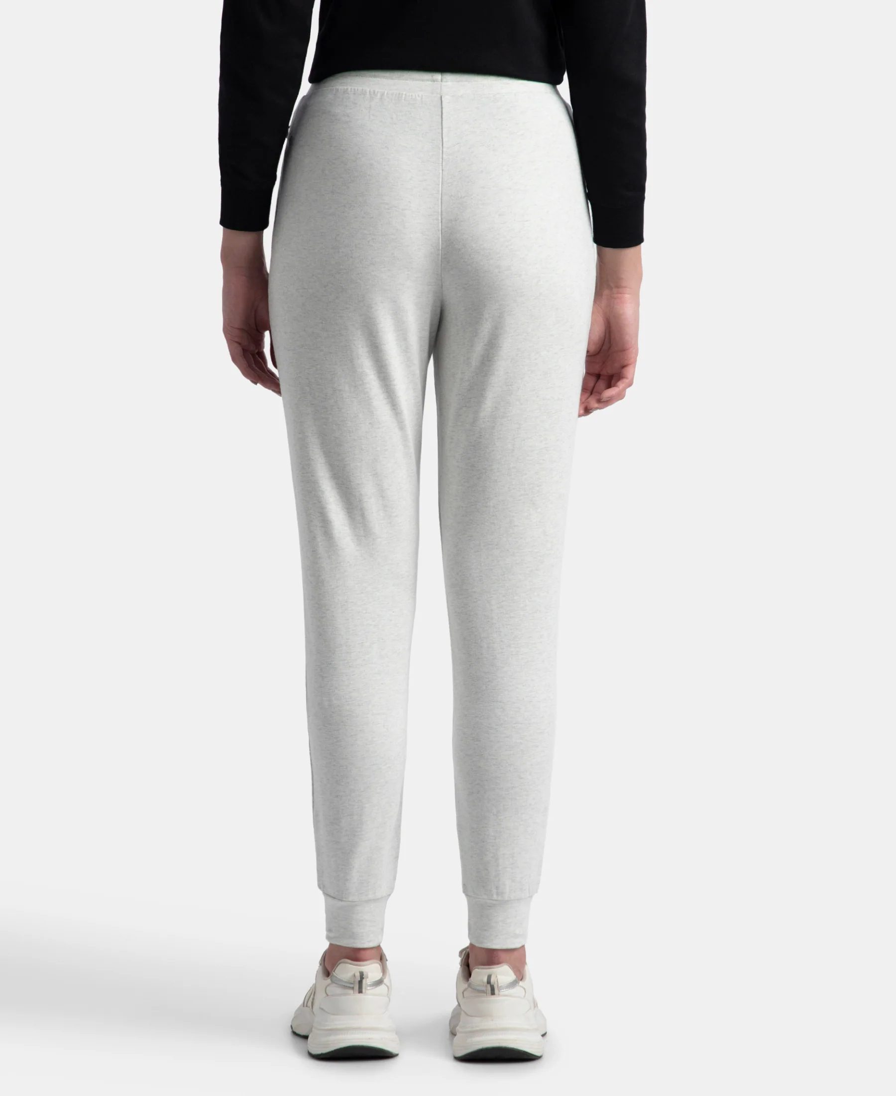 Super Combed Cotton Elastane French Terry Relaxed Fit Joggers With Zipper Pockets - Off White Melange - Image 3