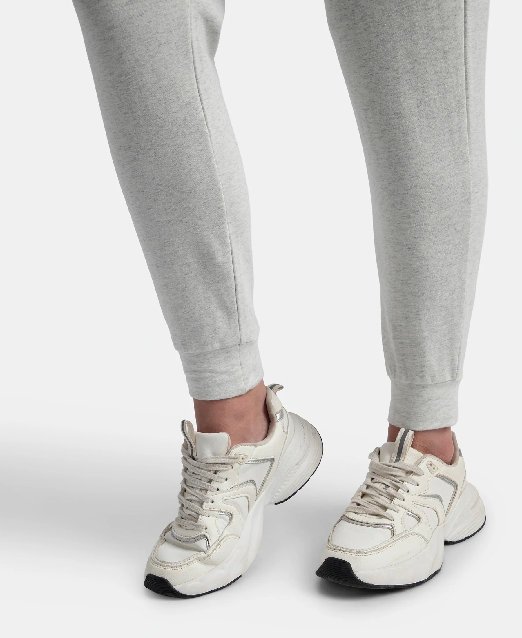 Super Combed Cotton Elastane French Terry Relaxed Fit Joggers With Zipper Pockets - Off White Melange - Image 8