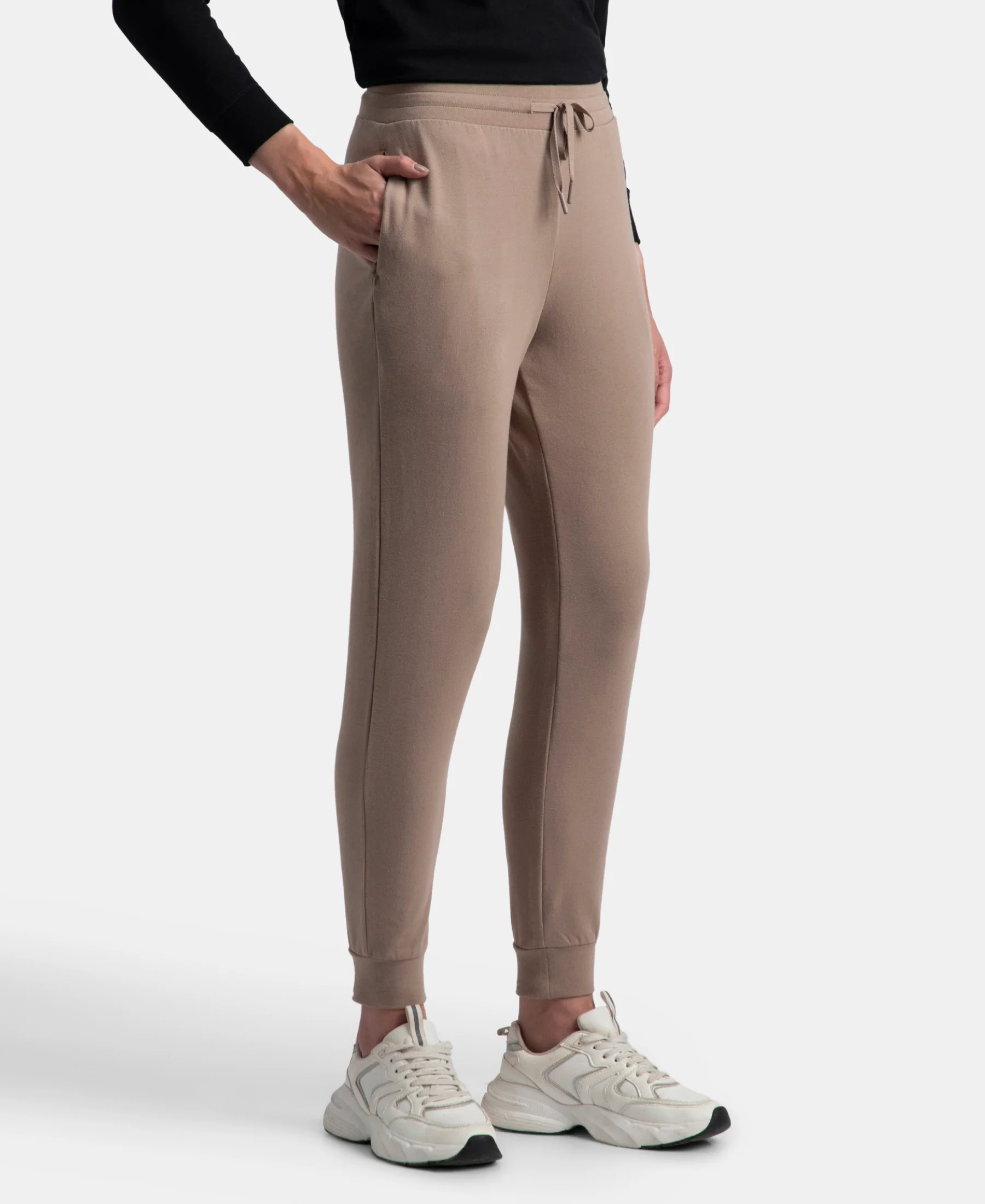 Super Combed Cotton Elastane French Terry Relaxed Fit Joggers With Zipper Pockets - Taupe Grey - Image 2