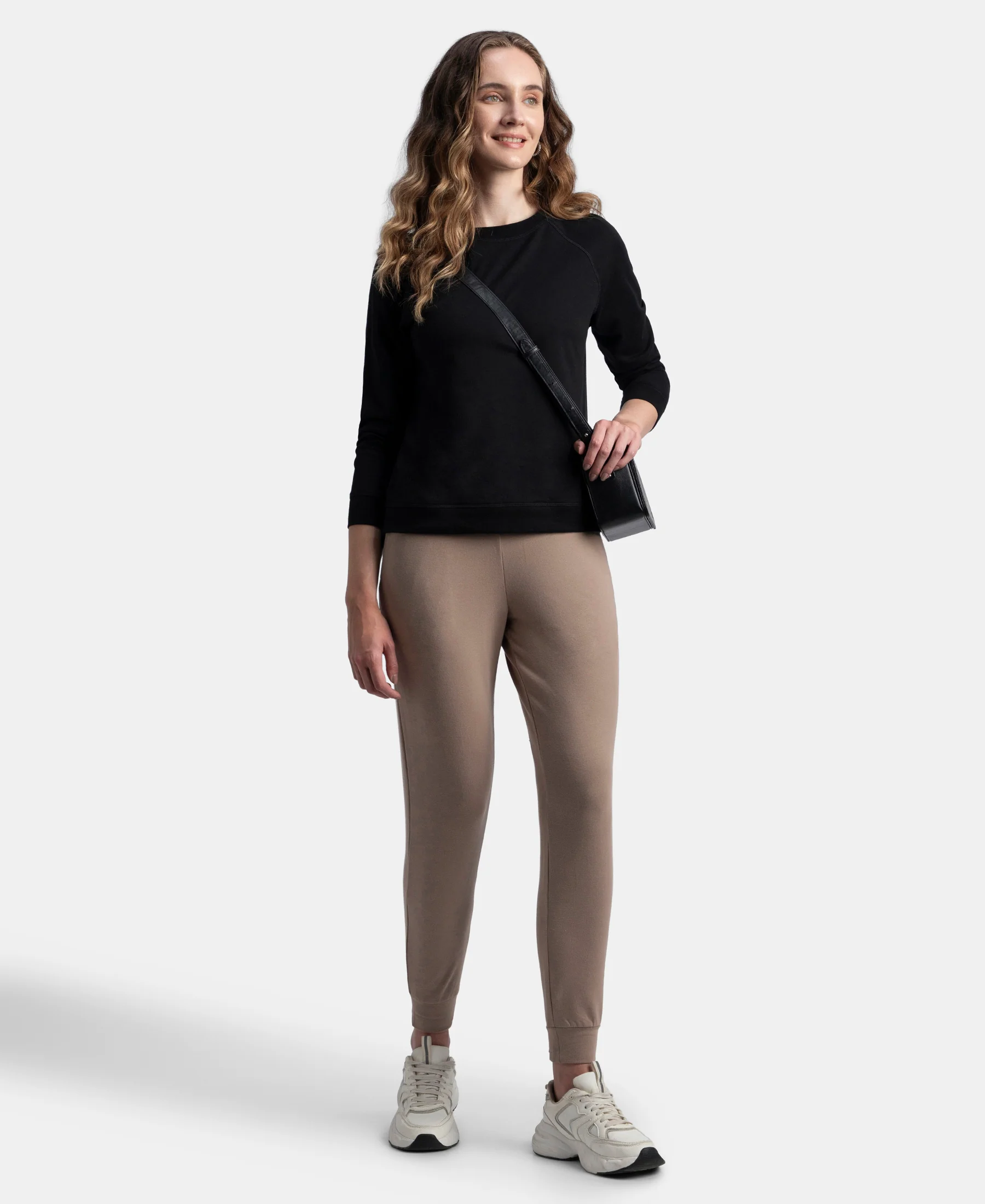 Super Combed Cotton Elastane French Terry Relaxed Fit Joggers With Zipper Pockets - Taupe Grey - Image 6