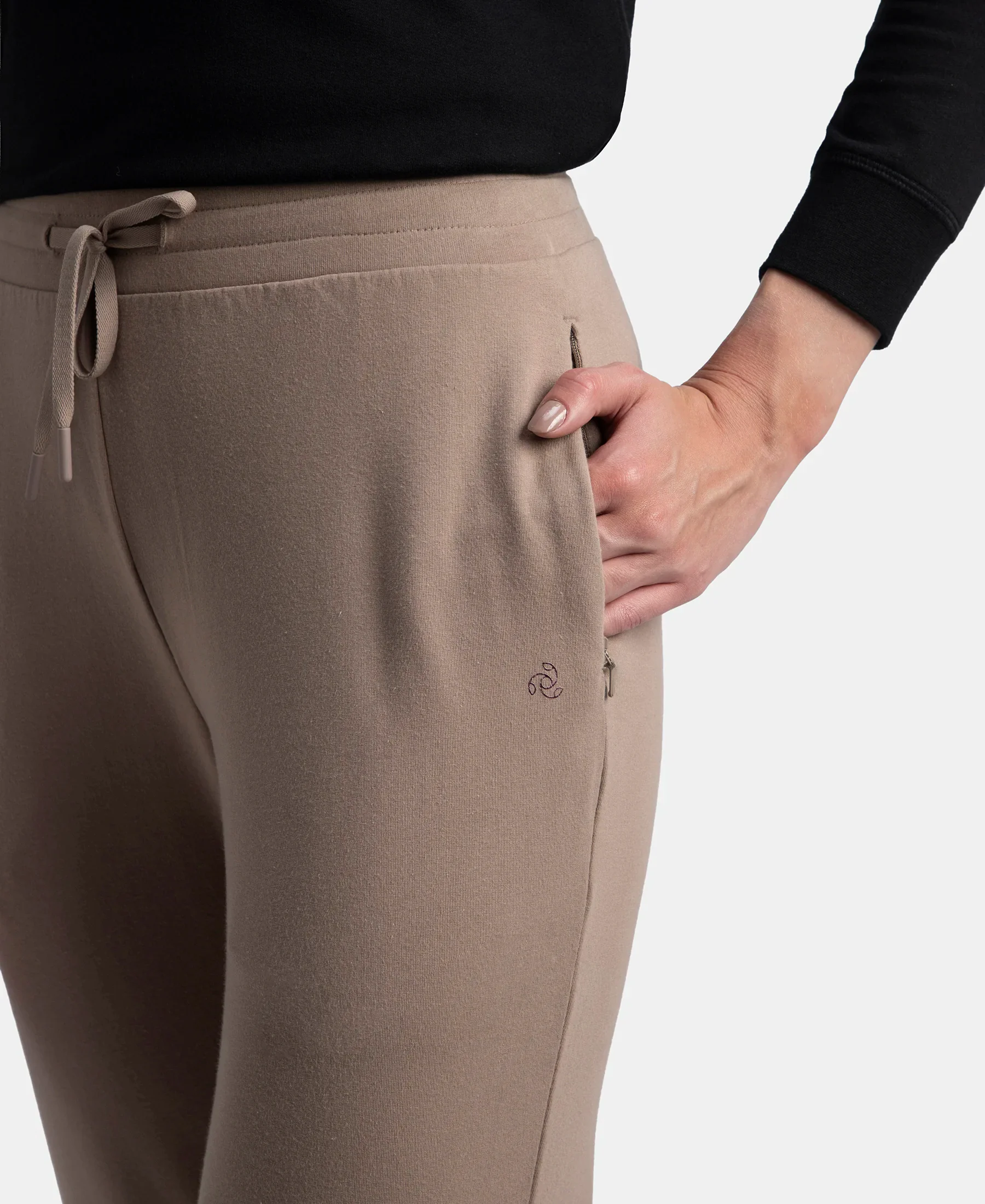 Super Combed Cotton Elastane French Terry Relaxed Fit Joggers With Zipper Pockets - Taupe Grey - Image 7