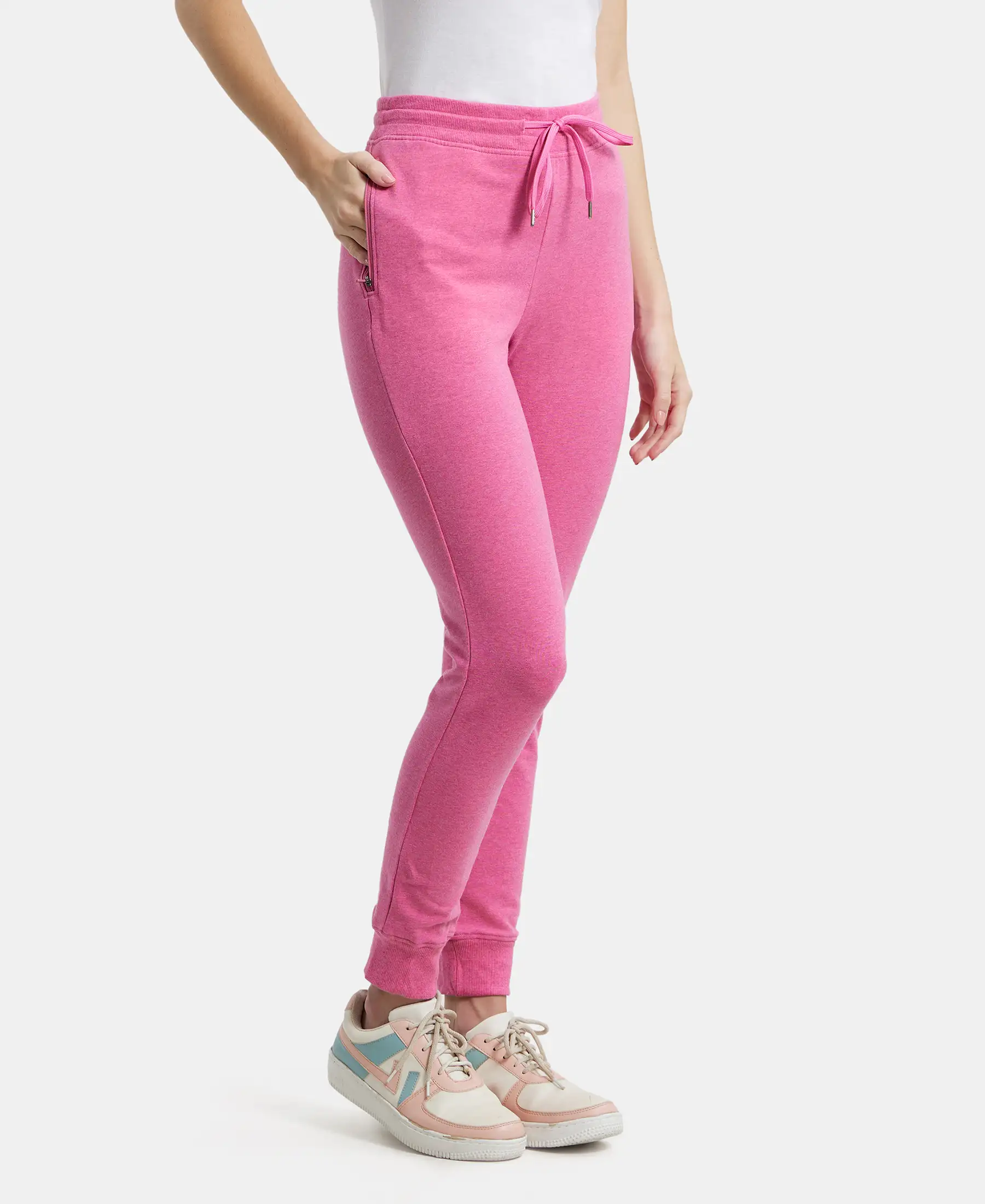 Super Combed Cotton Elastane French Terry Relaxed Fit Joggers With Zipper Pockets - Ibis Rose Melange - Image 2