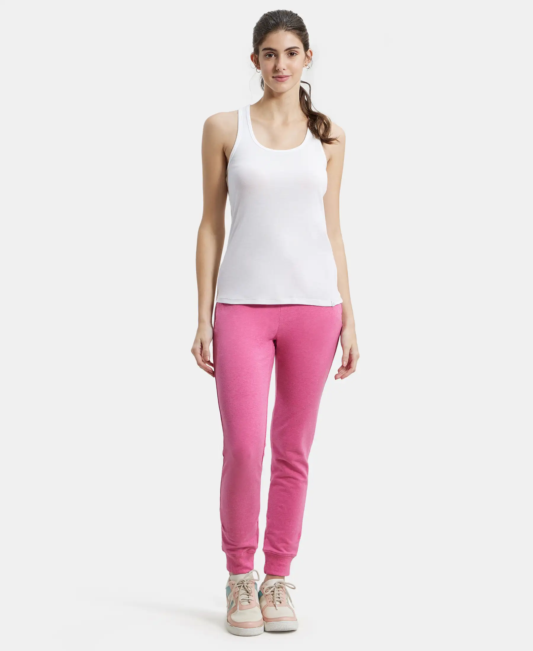Super Combed Cotton Elastane French Terry Relaxed Fit Joggers With Zipper Pockets - Ibis Rose Melange - Image 4
