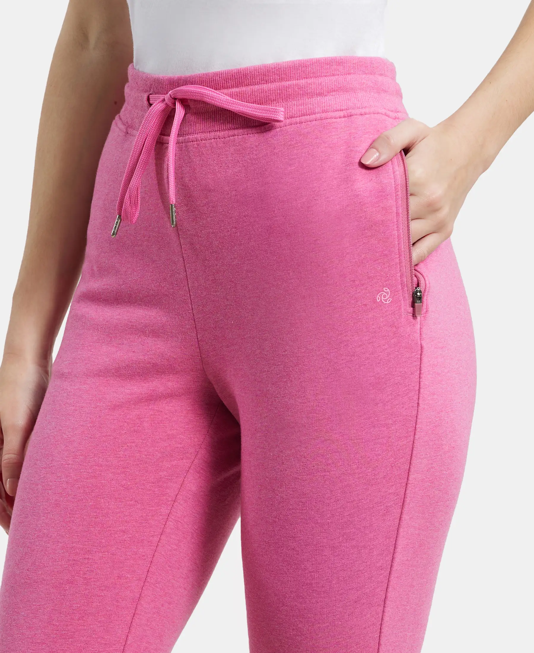 Super Combed Cotton Elastane French Terry Relaxed Fit Joggers With Zipper Pockets - Ibis Rose Melange - Image 7
