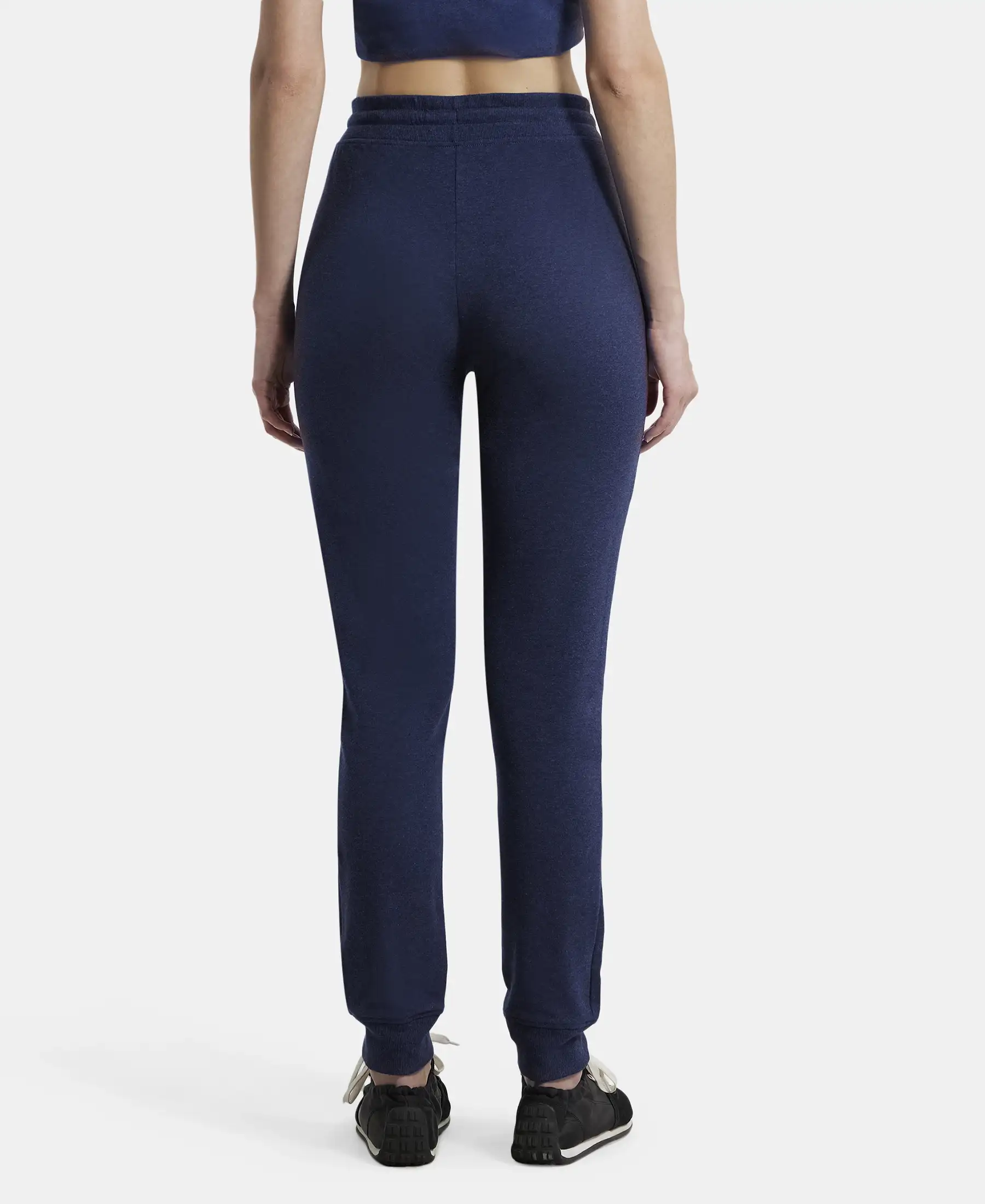 Super Combed Cotton Elastane French Terry Relaxed Fit Joggers With Zipper Pockets - Ink Blue Melange - Image 3