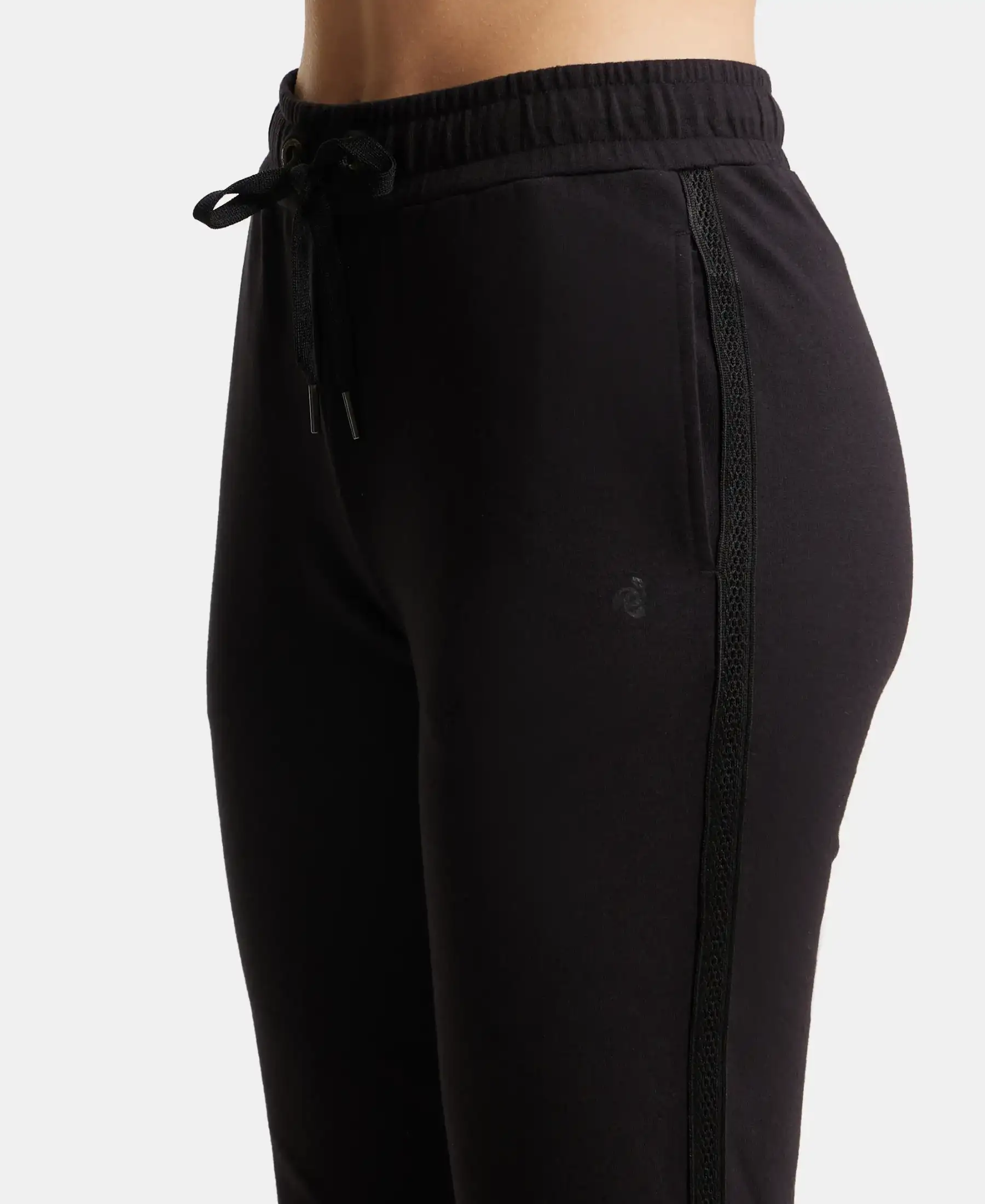 Super Combed Cotton Elastane Stretch French Terry Straight Fit Trackpants with Side Pockets - Black - Image 6