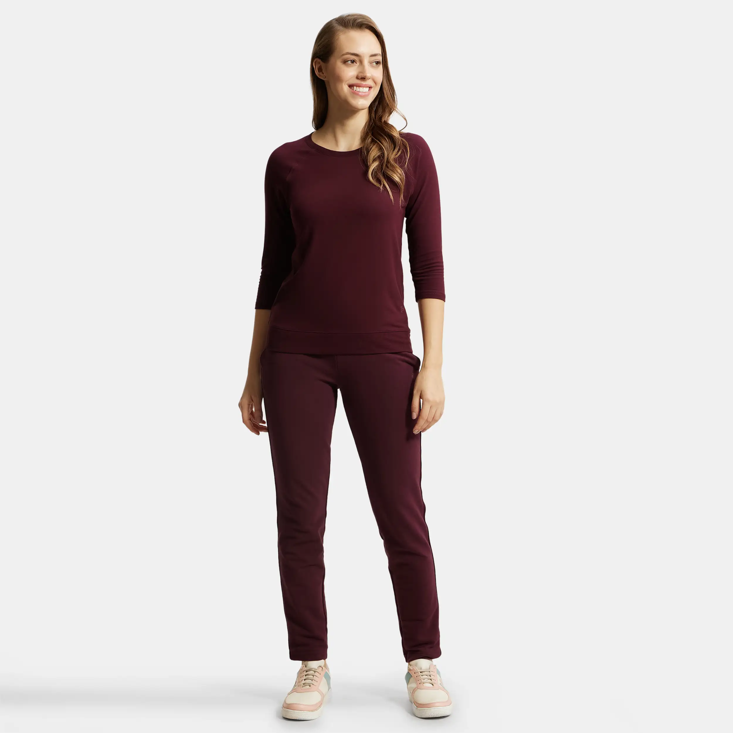 Super Combed Cotton Elastane Stretch French Terry Straight Fit Trackpants with Side Pockets - Wine Tasting - Image 4