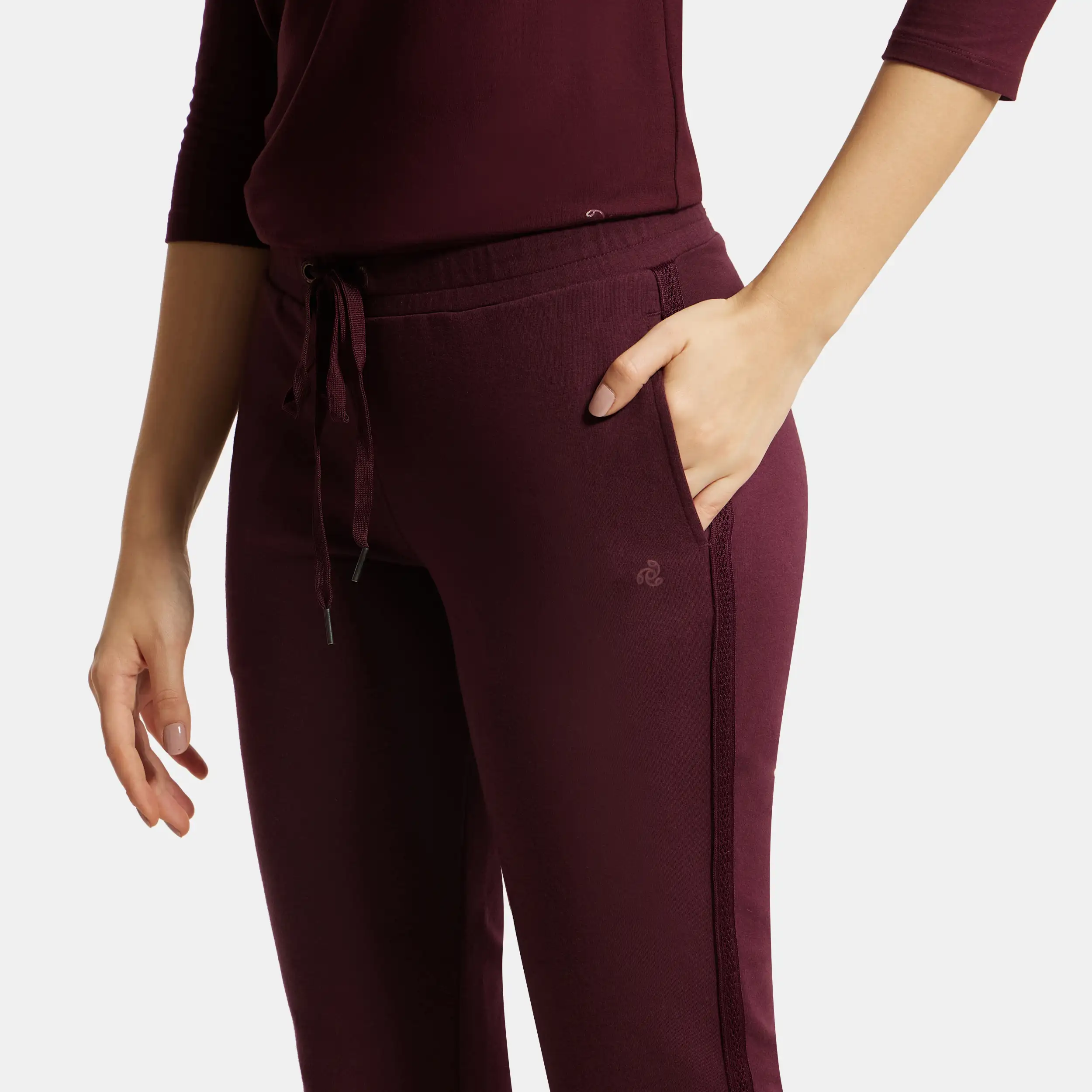 Super Combed Cotton Elastane Stretch French Terry Straight Fit Trackpants with Side Pockets - Wine Tasting - Image 7
