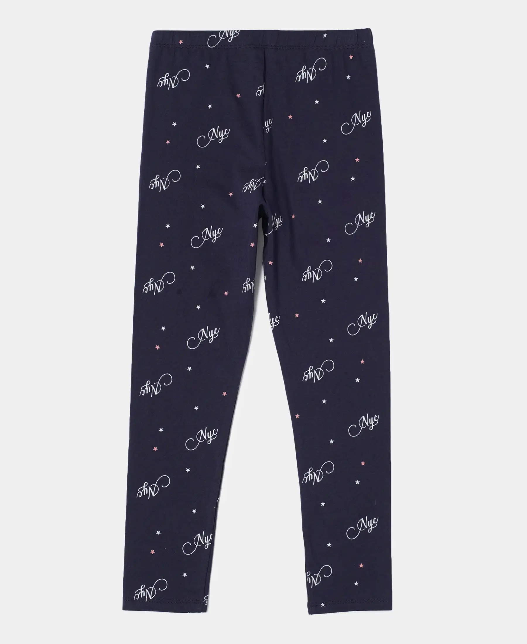 Girl's Super Combed Cotton Elastane Stretch Leggings - Navy Blazer Printed - Image 2