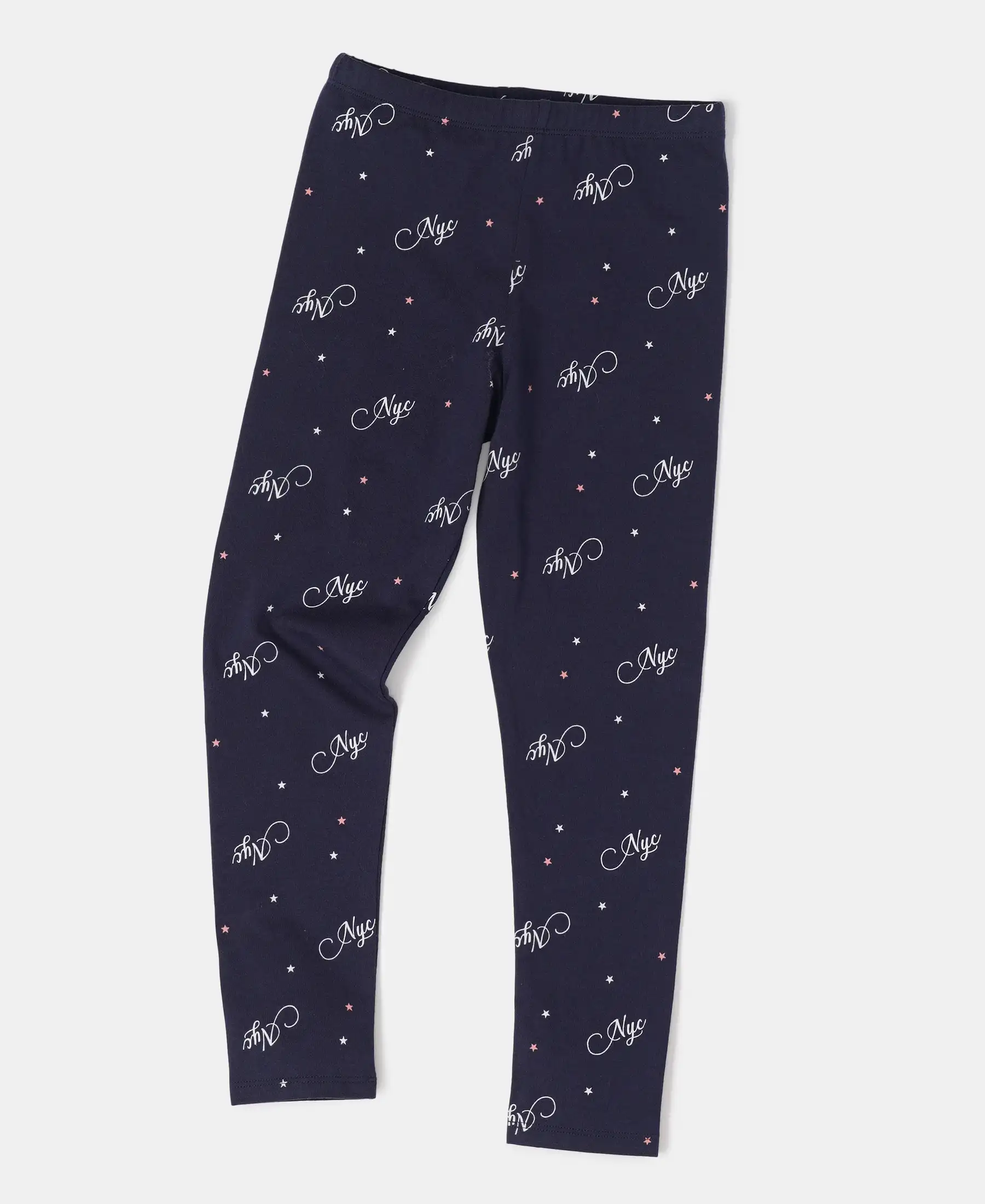 Girl's Super Combed Cotton Elastane Stretch Leggings - Navy Blazer Printed - Image 5