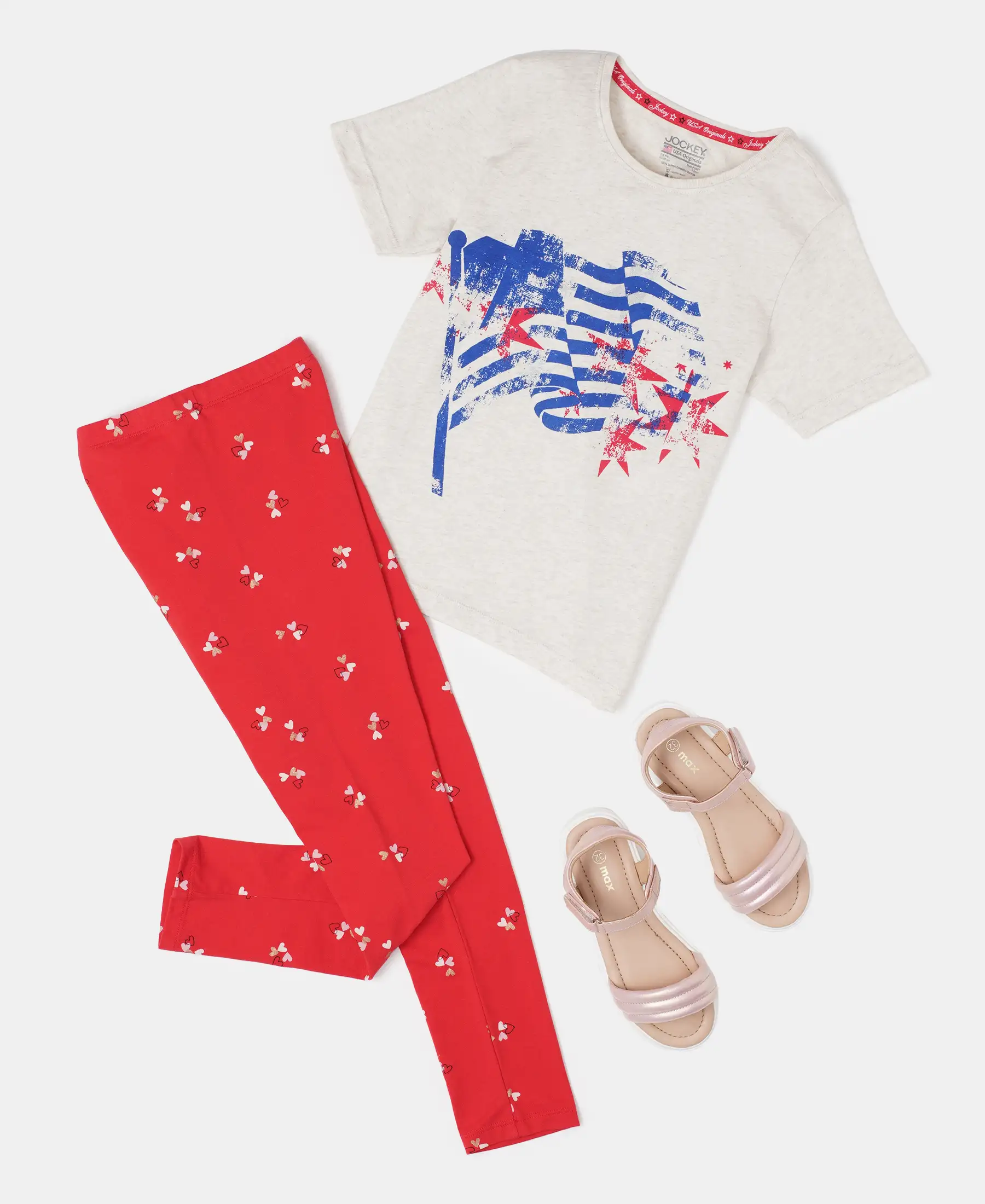 Girl's Super Combed Cotton Elastane Stretch Leggings - Rio Red Printed - Image 3