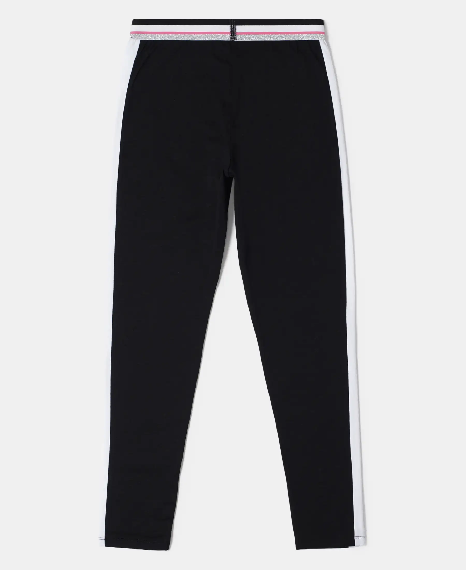 Girl's Super Combed Cotton Elastane Stretch Leggings with Contrast Side Panel - Black - Image 2