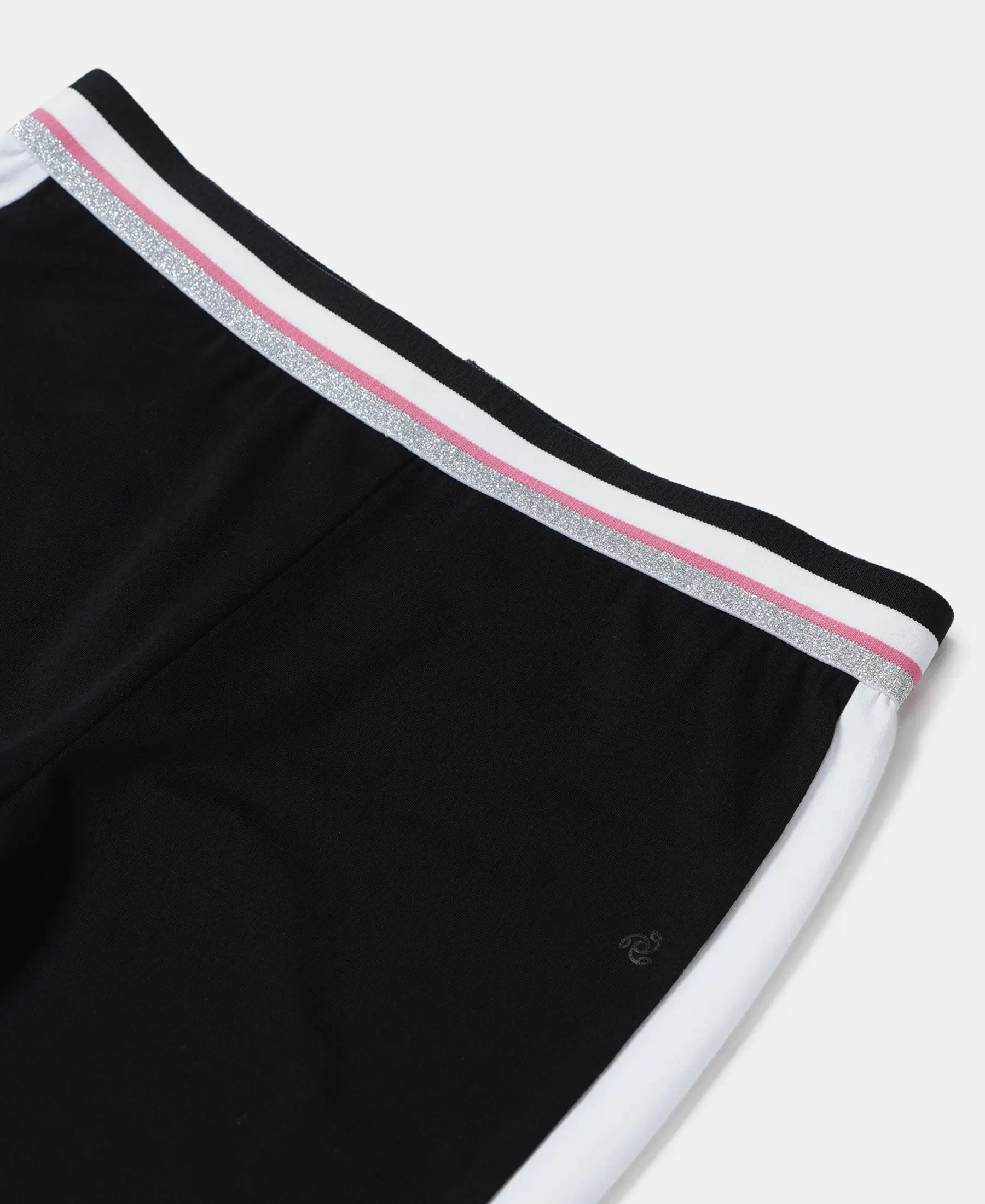 Girl's Super Combed Cotton Elastane Stretch Leggings with Contrast Side Panel - Black - Image 3