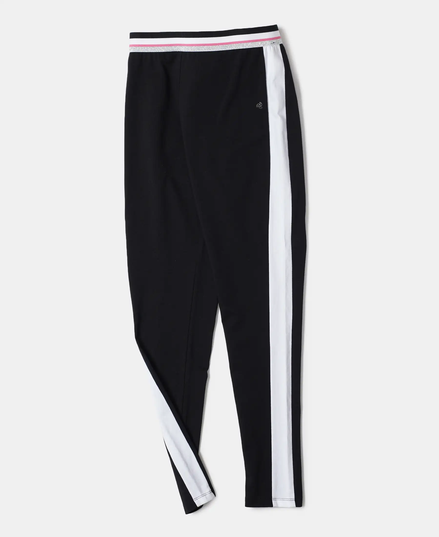Girl's Super Combed Cotton Elastane Stretch Leggings with Contrast Side Panel - Black - Image 5