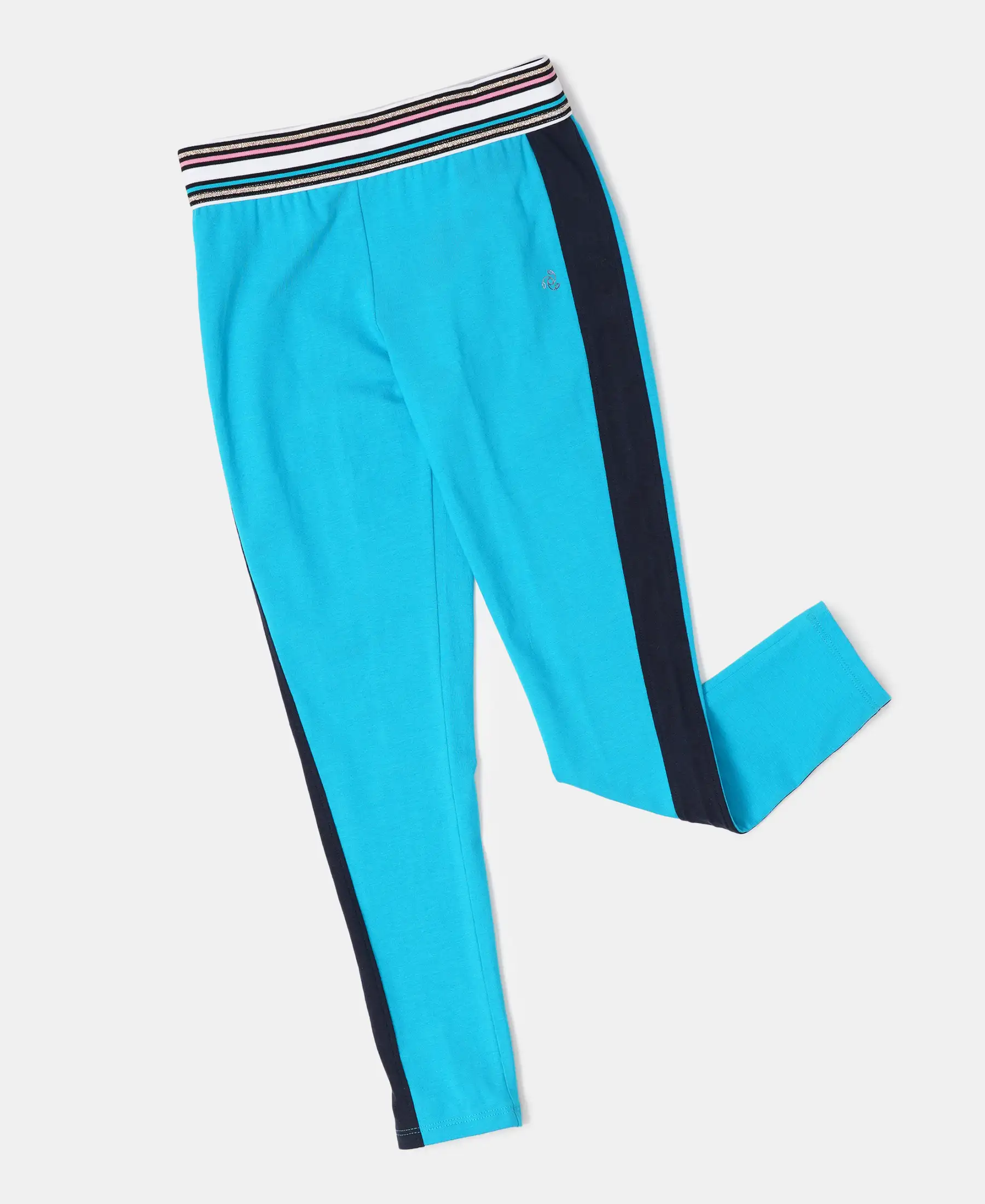 Girl's Super Combed Cotton Elastane Stretch Leggings with Contrast Side Panel - Sky Dive - Image 5