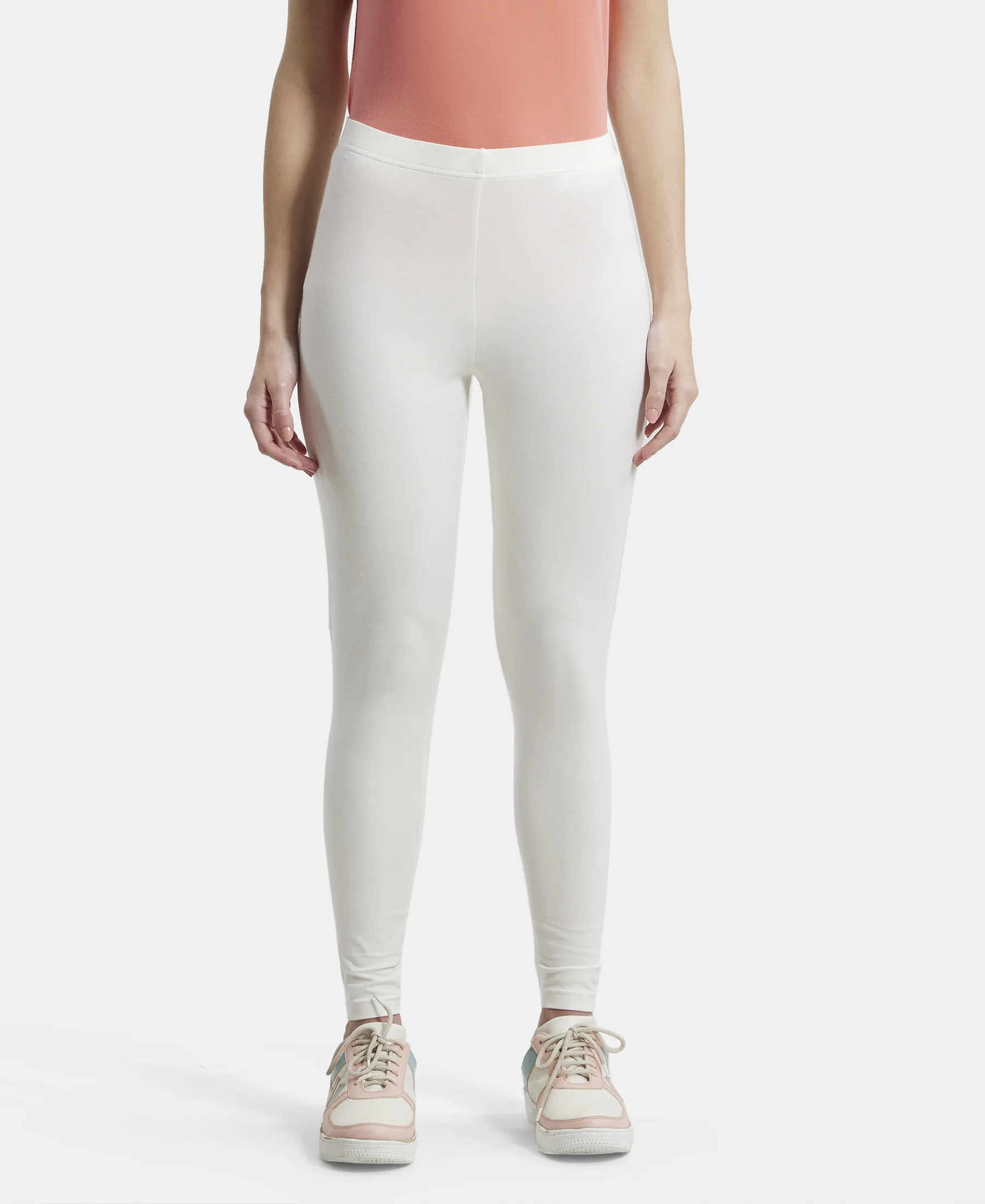 Super Combed Cotton Elastane Stretch Leggings with Ultrasoft Waistband - Coconut milk