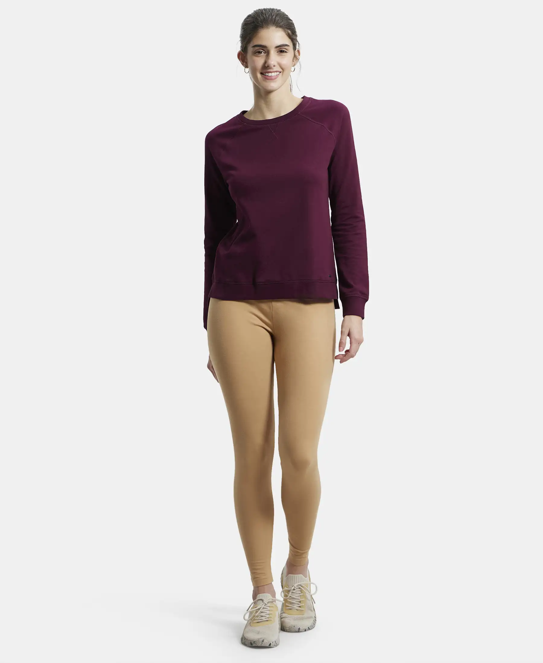 Super Combed Cotton Elastane Stretch Leggings with Ultrasoft Waistband - Tan - Image 4