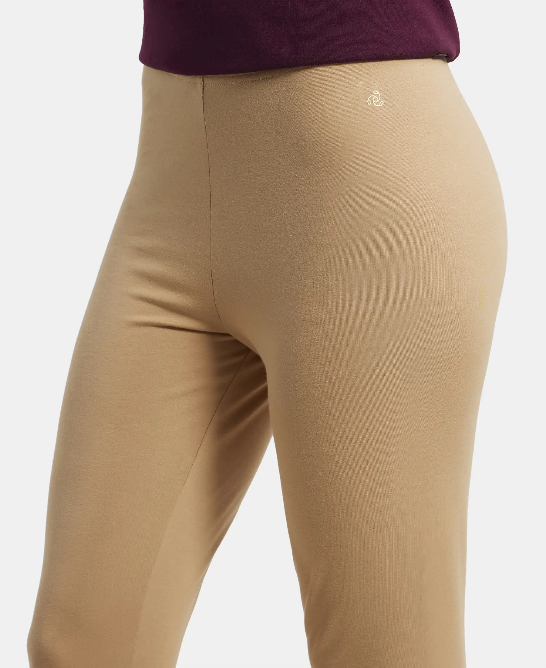 Super Combed Cotton Elastane Stretch Leggings with Ultrasoft Waistband - Tan - Image 7