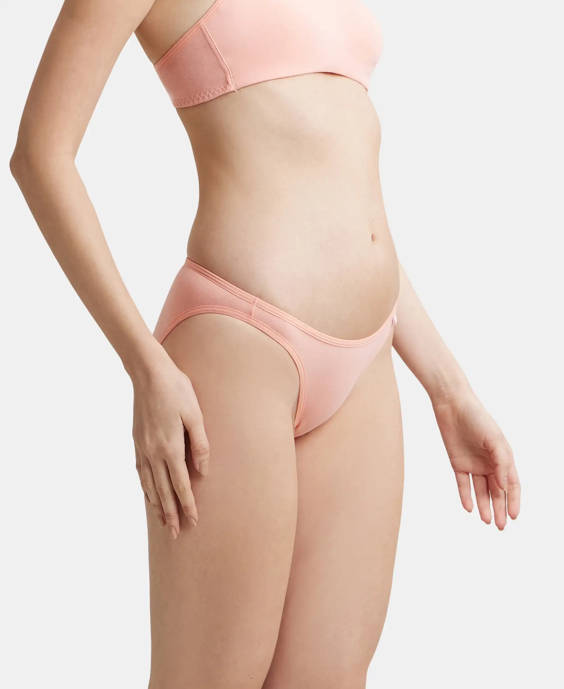 Super Combed Cotton Elastane Stretch Low Waist Bikini With Concealed Waistband and StayFresh Treatment - Candlelight Peach - Image 2